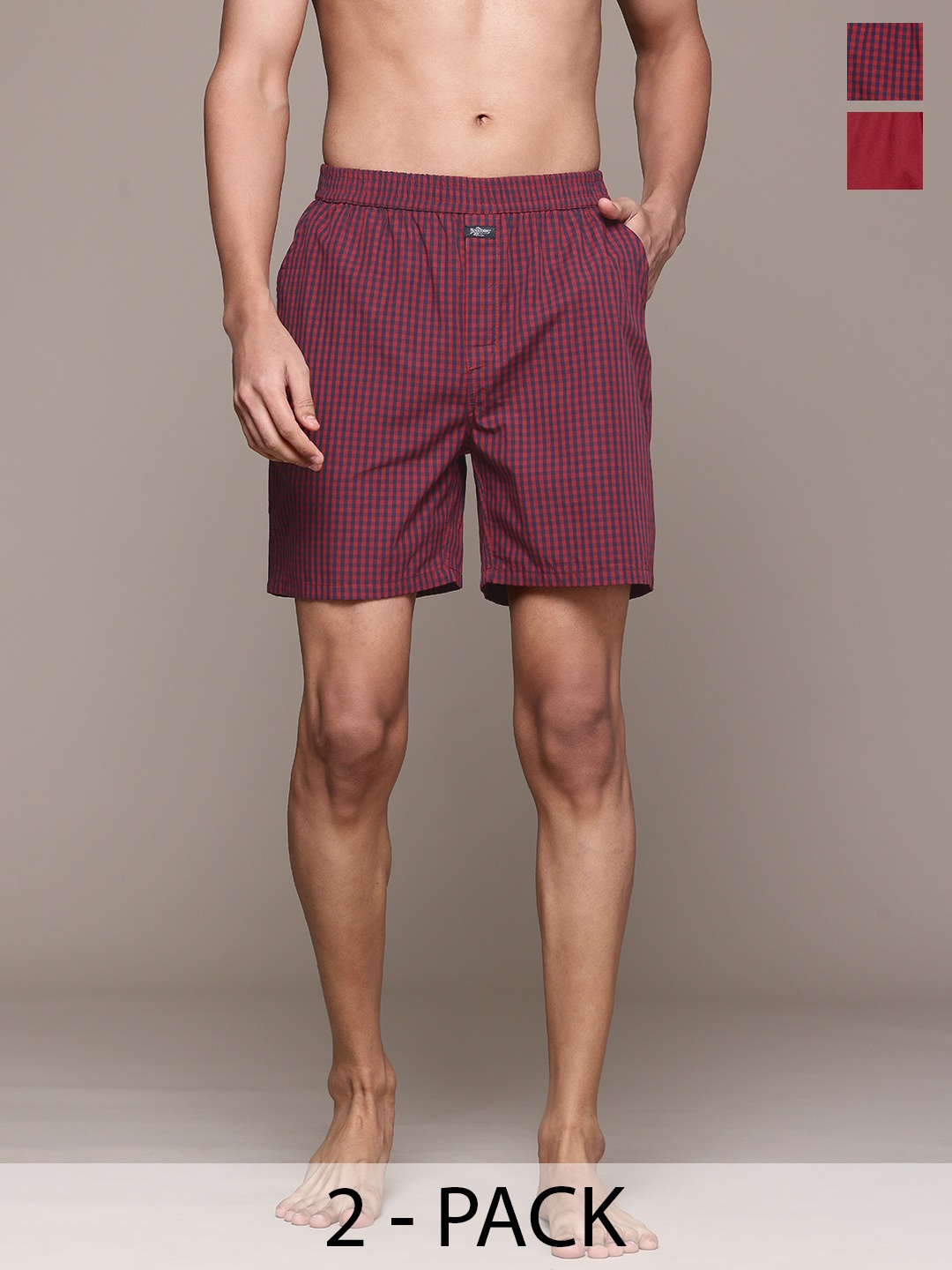 

Roadster Printed Pack Of 2 Assorted Pure Cotton Boxers, Maroon