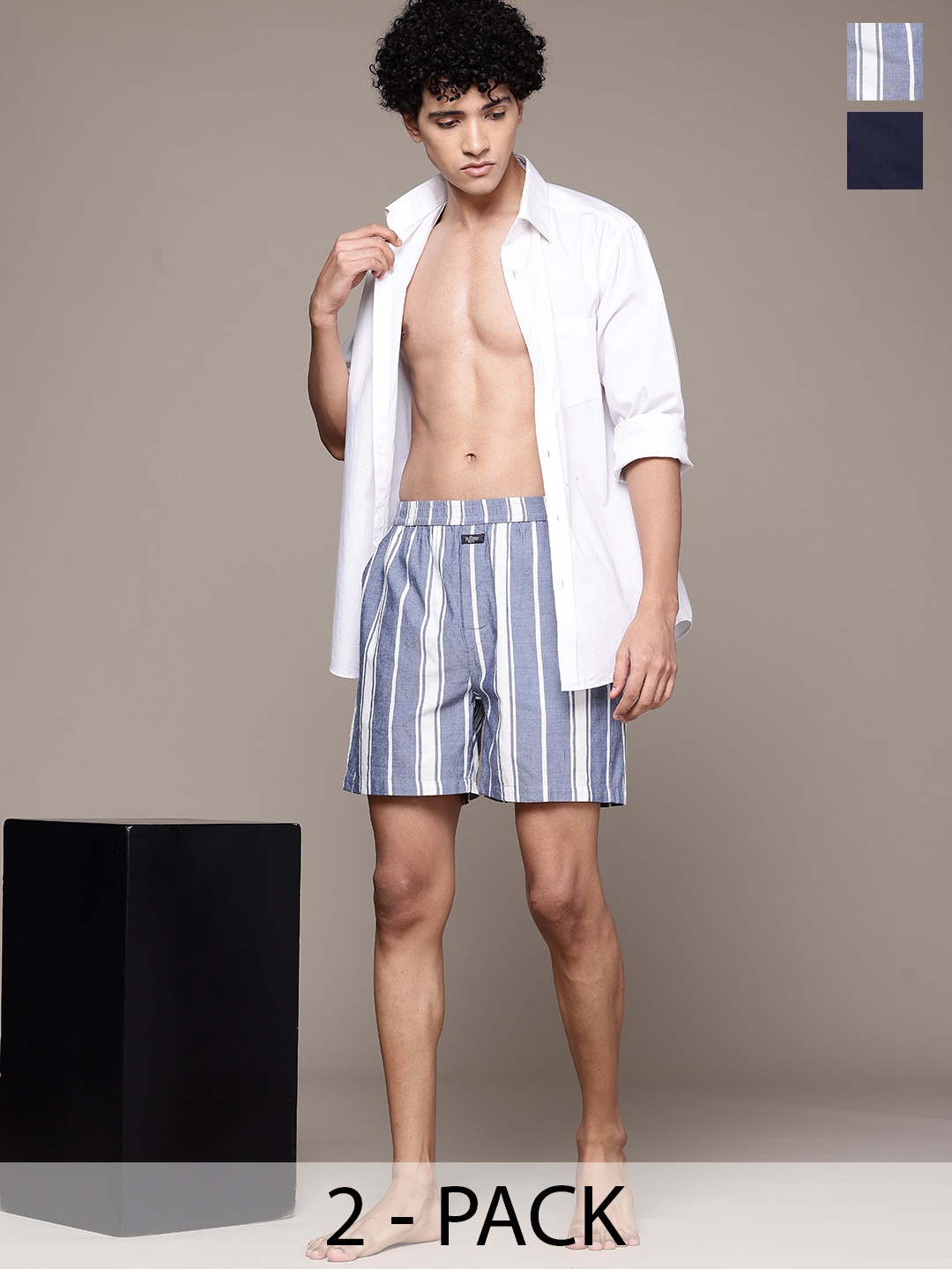 

Roadster Printed Pack Of 2 Assorted Pure Cotton Boxers, Navy blue