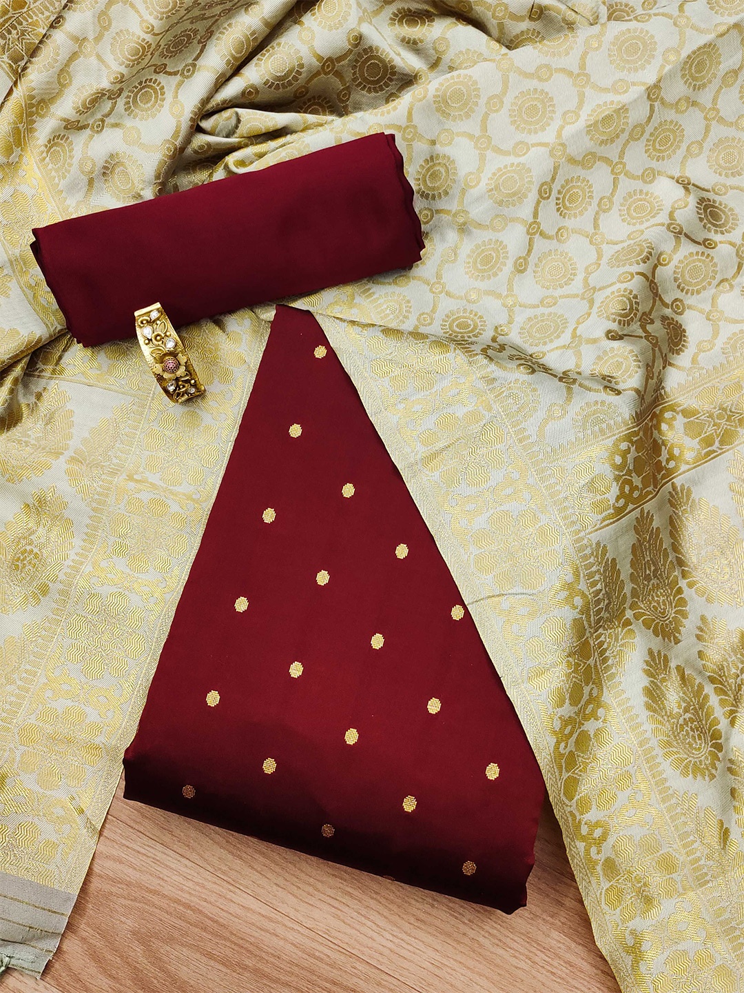

Ishin Women Woven Design Unstitched Dress Material, Maroon