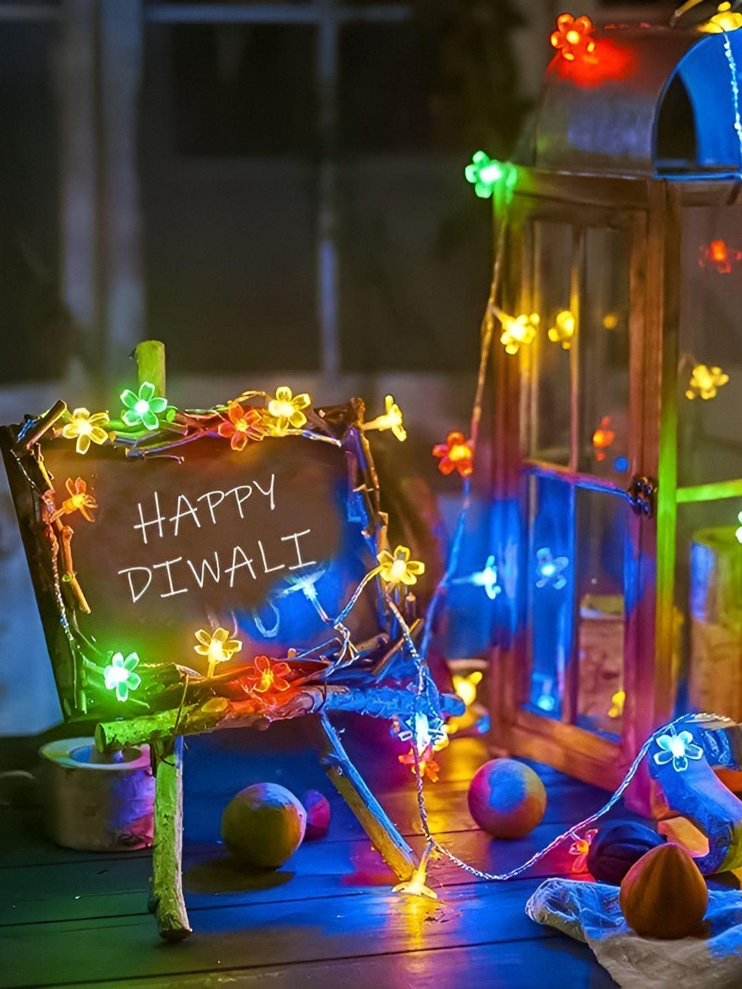 

SPARK WORLD Blue & Green Flower-Shaped String Lights