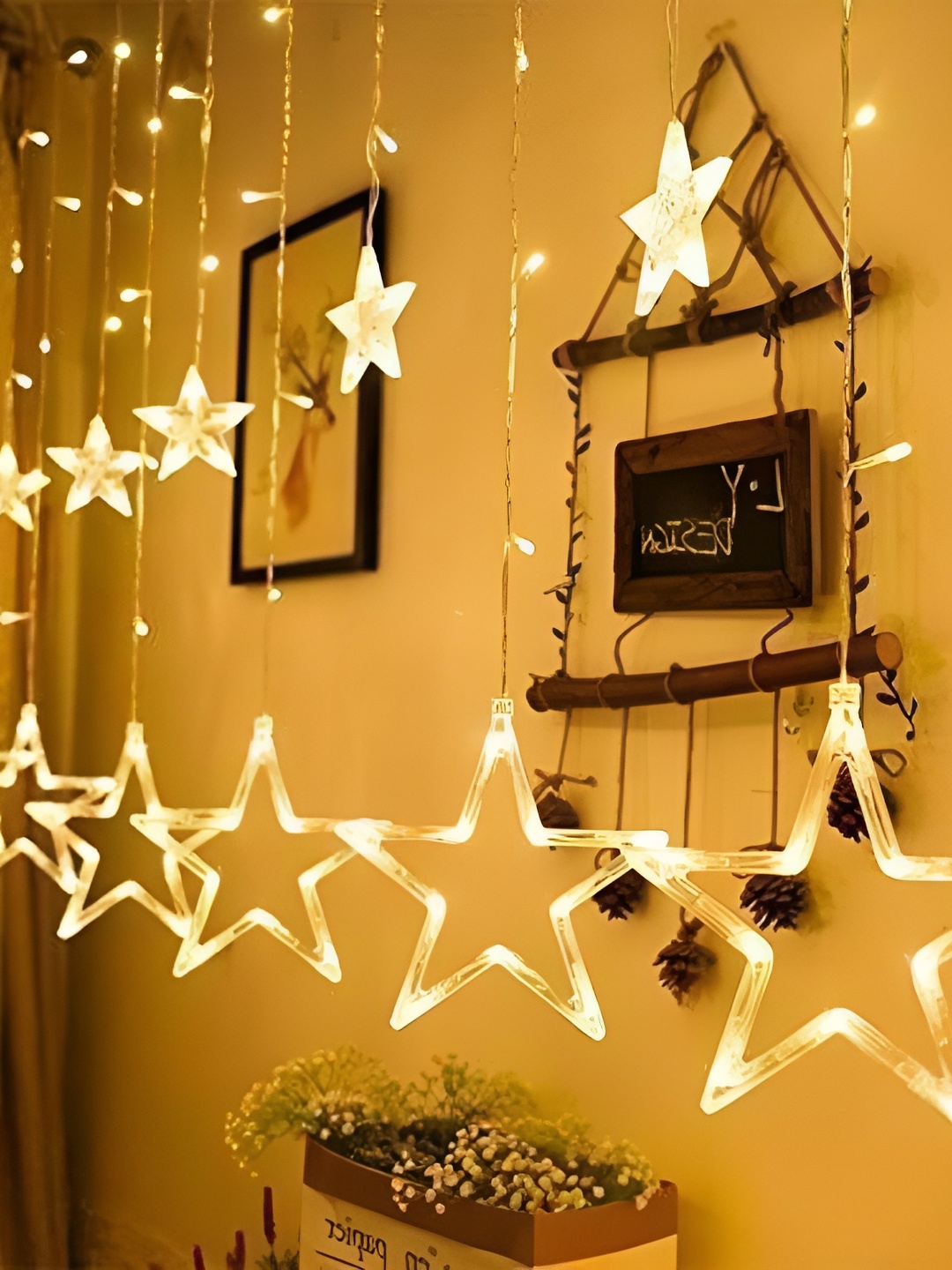 

SPARK WORLD Beige Star Shaped String Lights, Gold