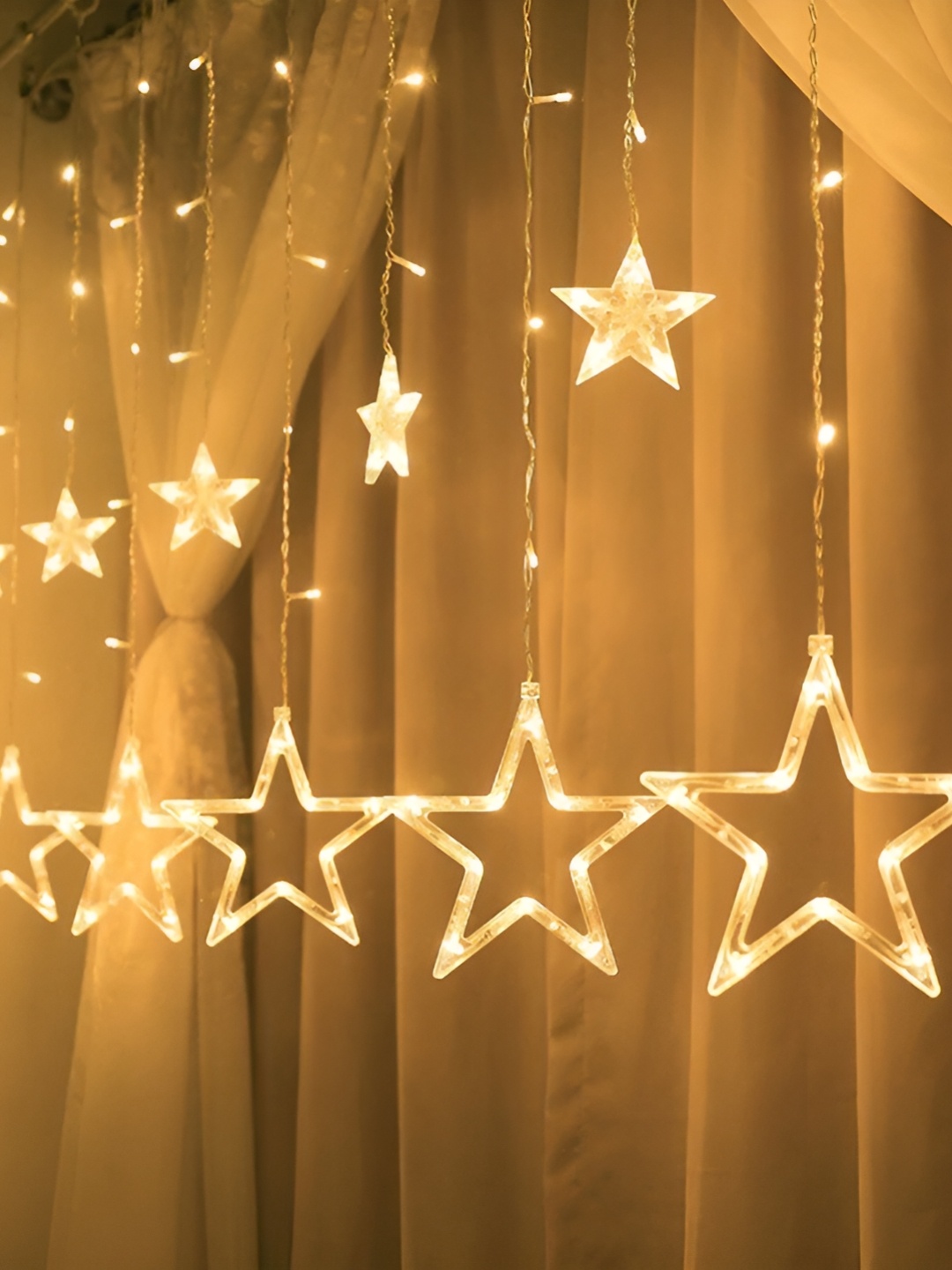 

SPARK WORLD Yellow Star Shape LED Curtain Fairy String Lights