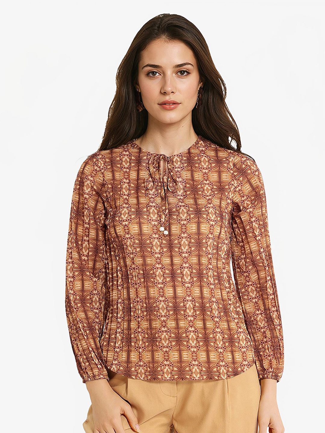 

RAREISM Print Cotton Top, Brown