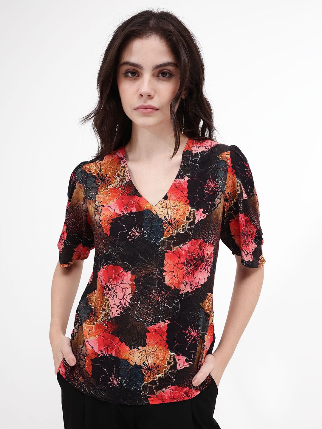 

RAREISM Floral Print Cotton Styled Back Top, Multi