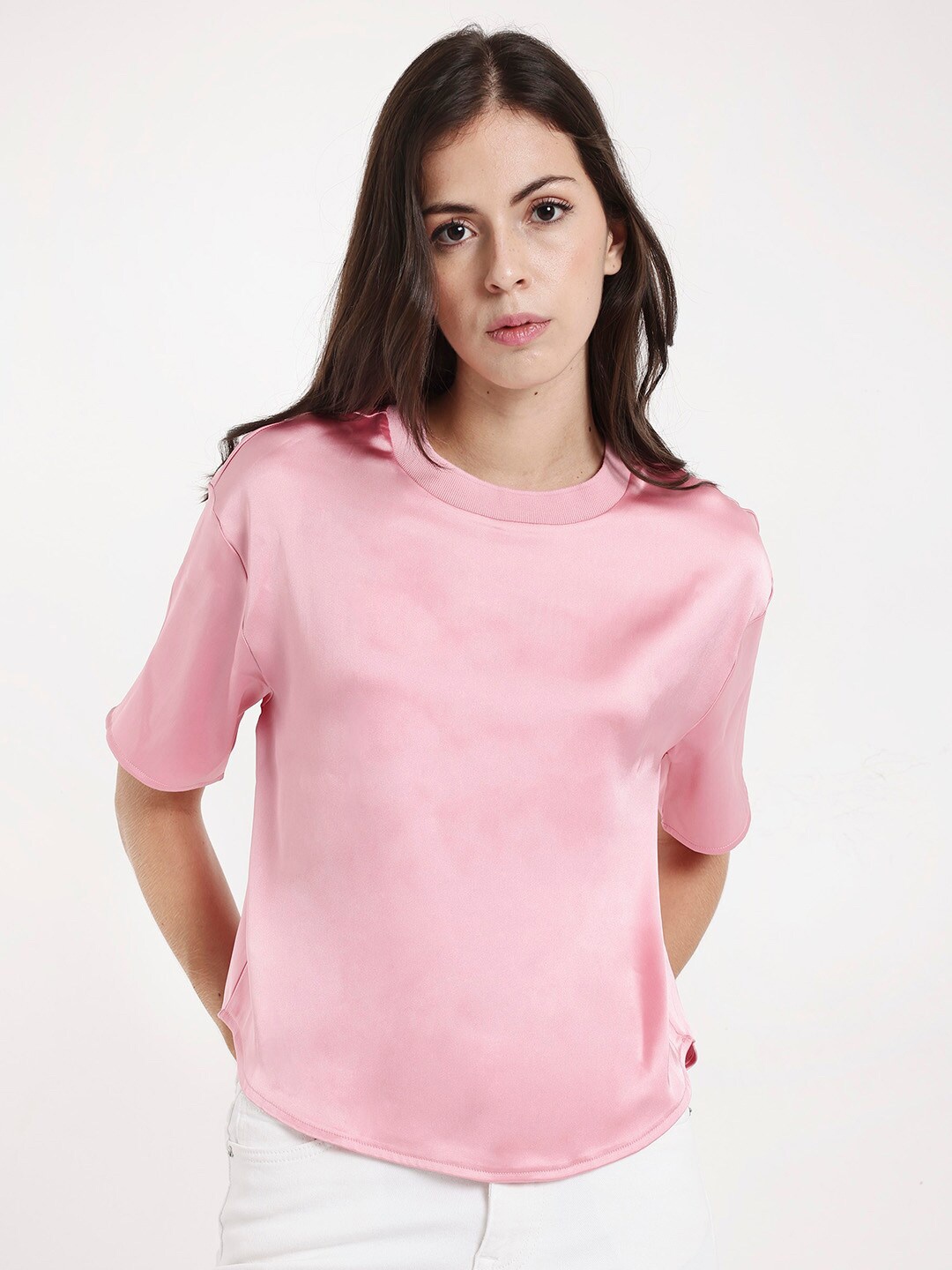 

RAREISM Extended Sleeves Cotton Styled Back Top, Pink