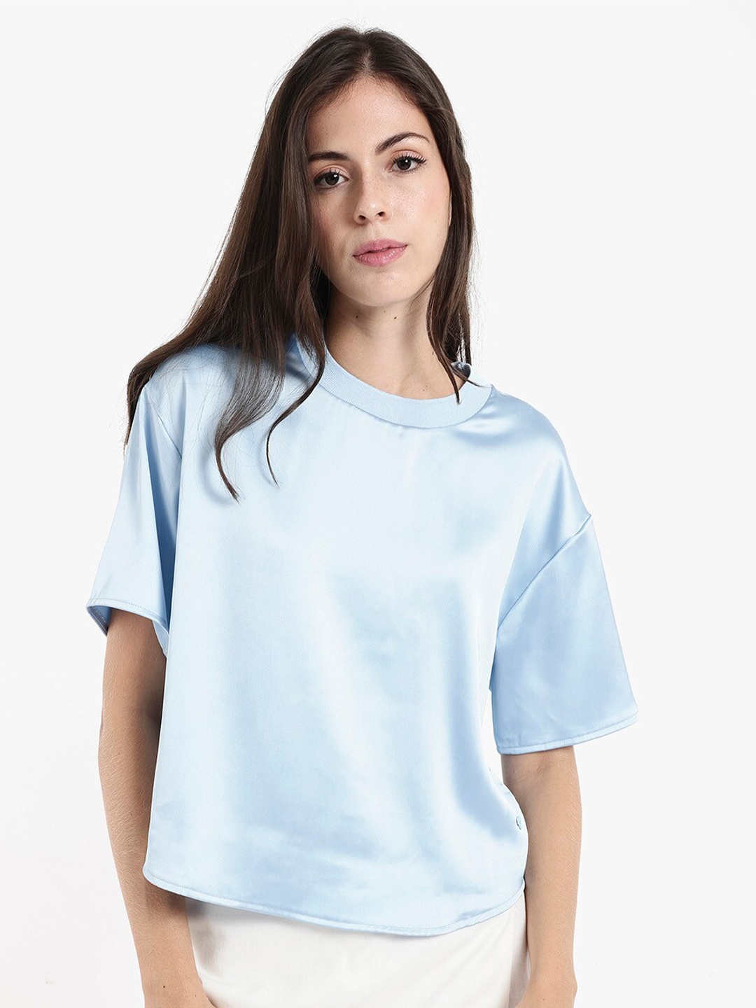 

RAREISM Extended Sleeves Cotton Styled Back Top, Blue