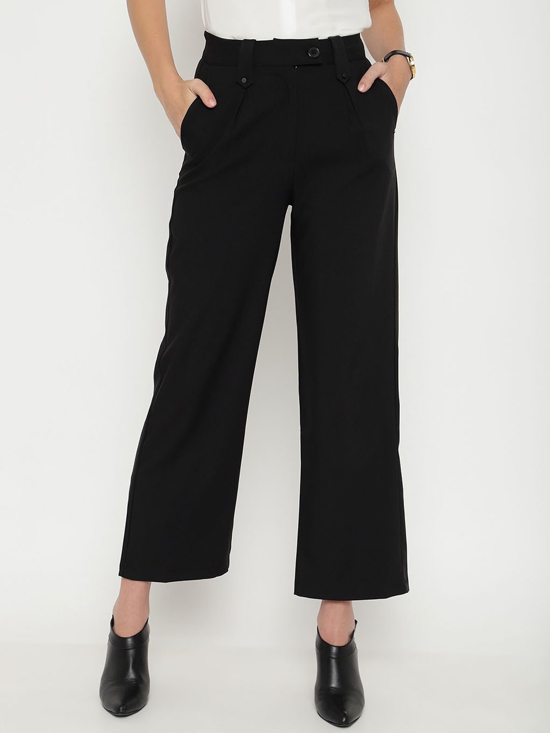 

Beatnik Women Smart Straight Fit High-Rise Trousers, Black