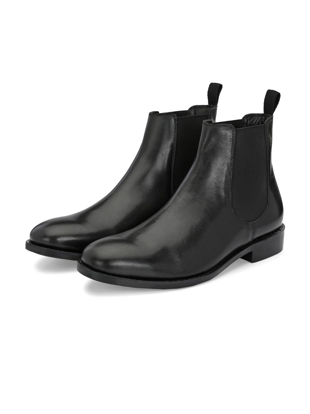 

LEGWORK Men Round Toe Leather Chelsea Boots, Black