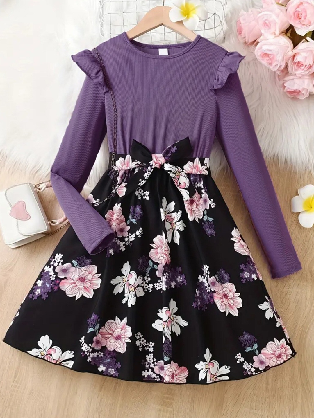 

BAESD Floral Print Fit & Flare Dress, Purple