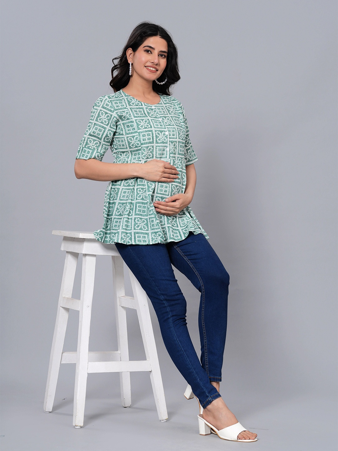 

SIDDHANAM Geometric Print Top, Green