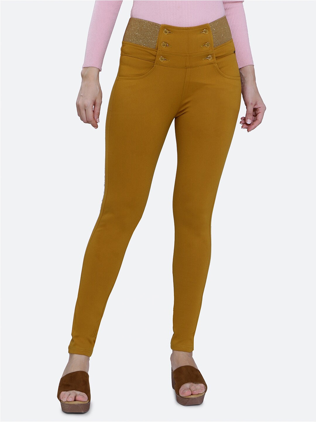 

FCK-3 Women Stretchable Jeggings, Mustard
