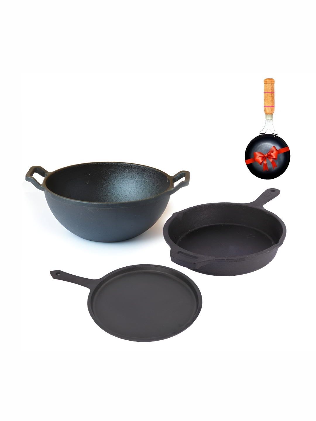 

The Indus Valley Black 3 Pcs Pre-Seasoned Cast Iron Induction Base Cookware Set