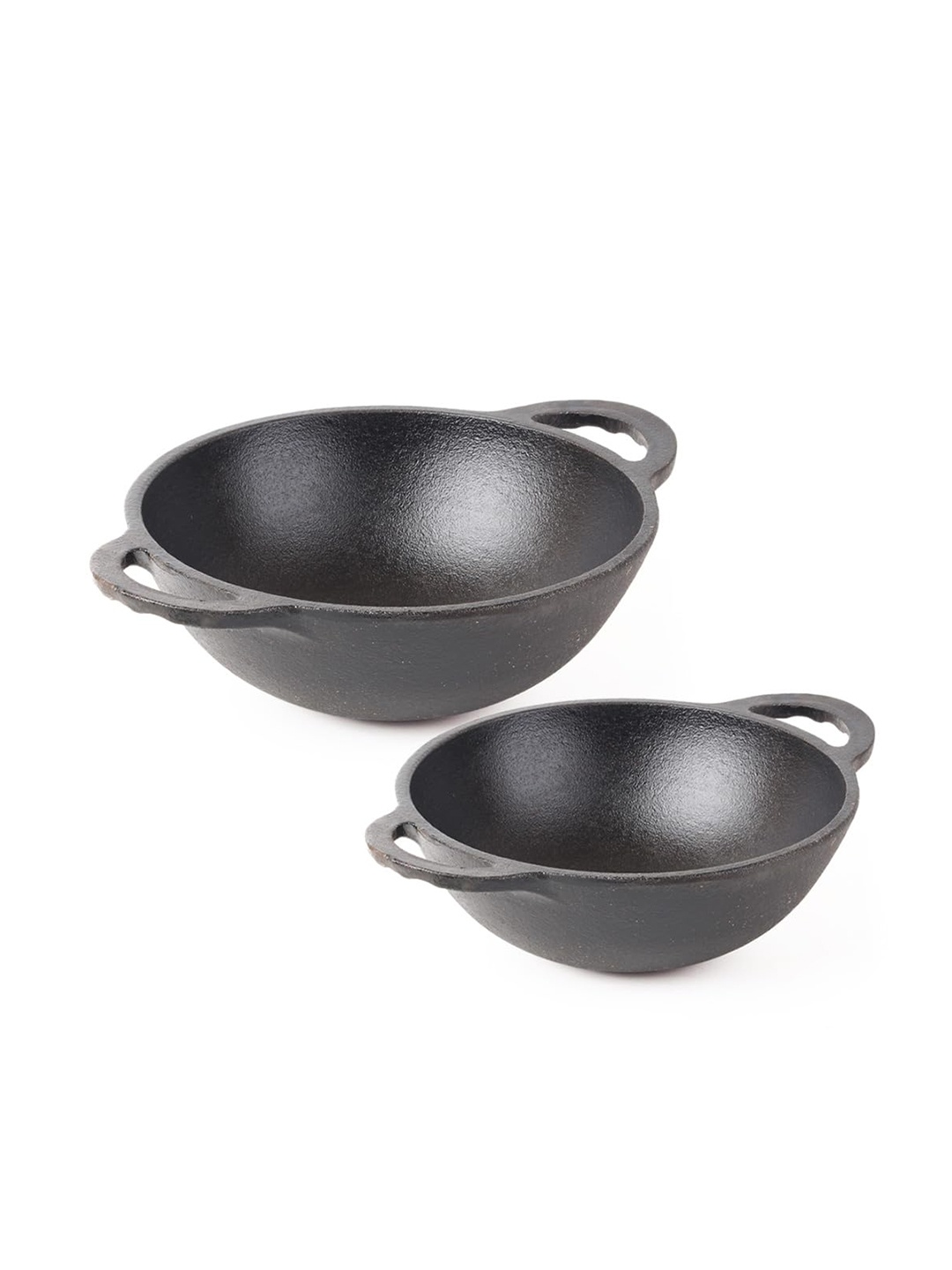 

The Indus Valley 2 Pcs Black Pre-Seasoned Cast Iron Kadhai