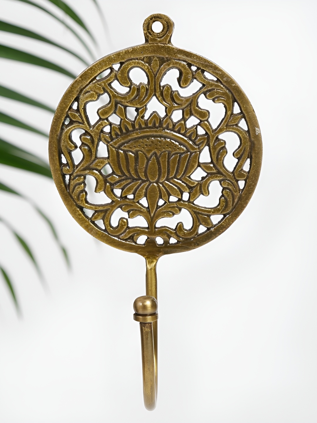 

Fabindia Beige Lotus Carved Antique Brass Hook