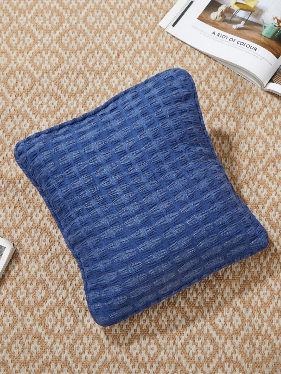 

Fabindia Blue Textured Cotton Square Cushion Covers