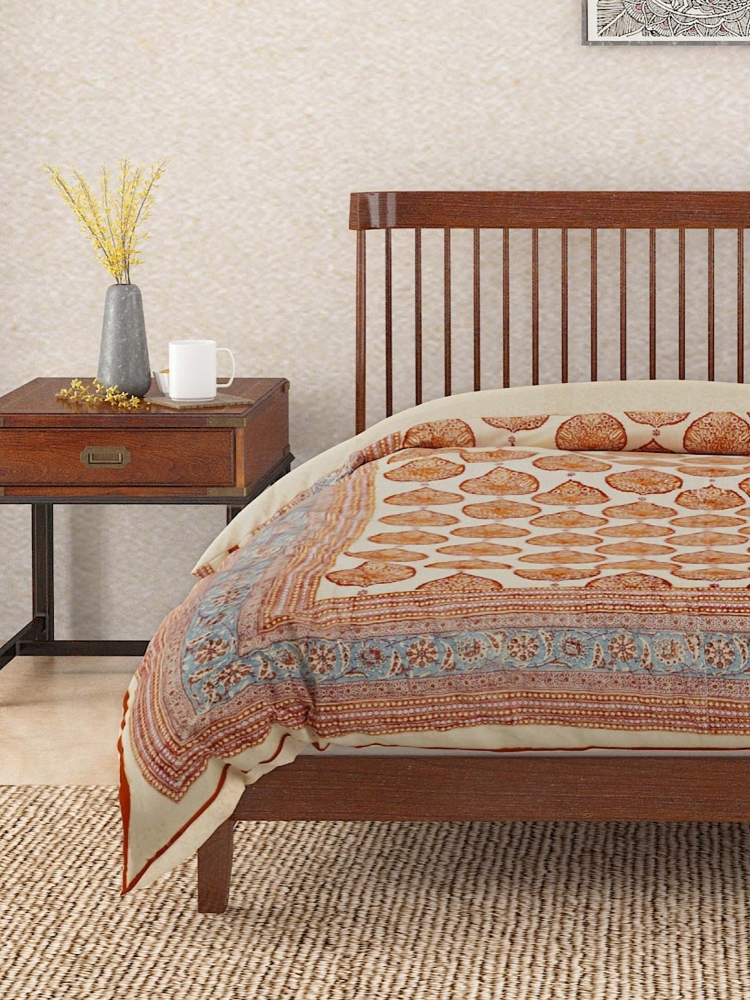 

Fabindia Rust & Beige Ethnic Motifs Summer 354 GSM Single Bed Quilt
