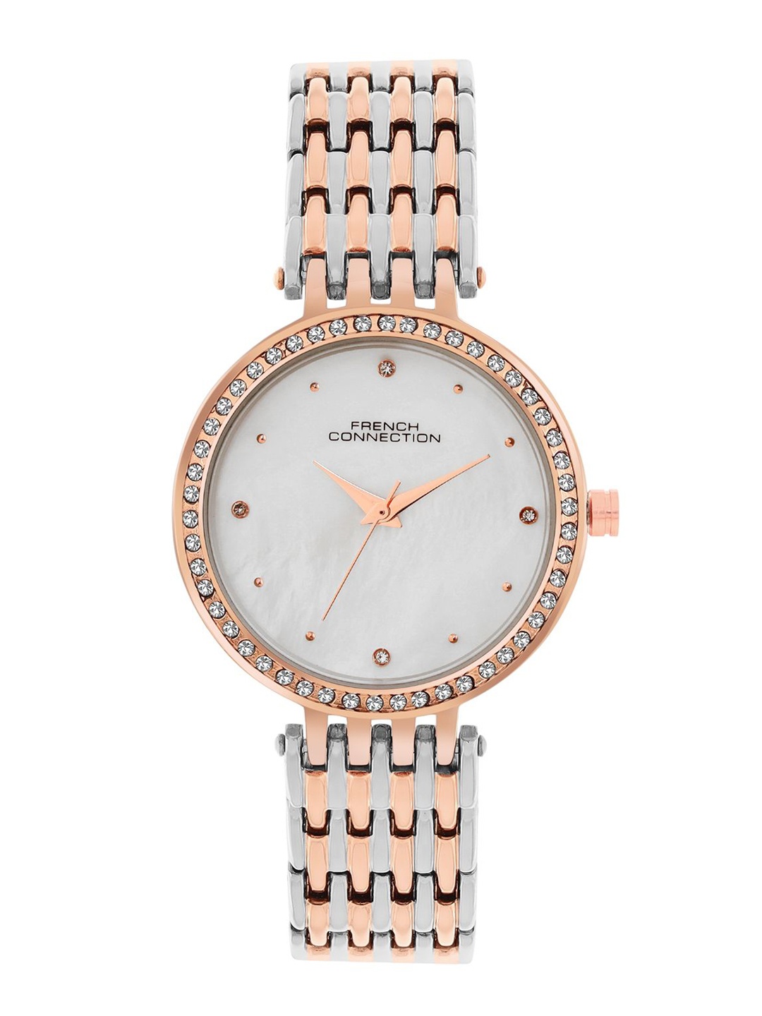 

French Connection Women Embellished Dial & Bracelet Style Straps Analogue Watch FCN075RTM, Silver