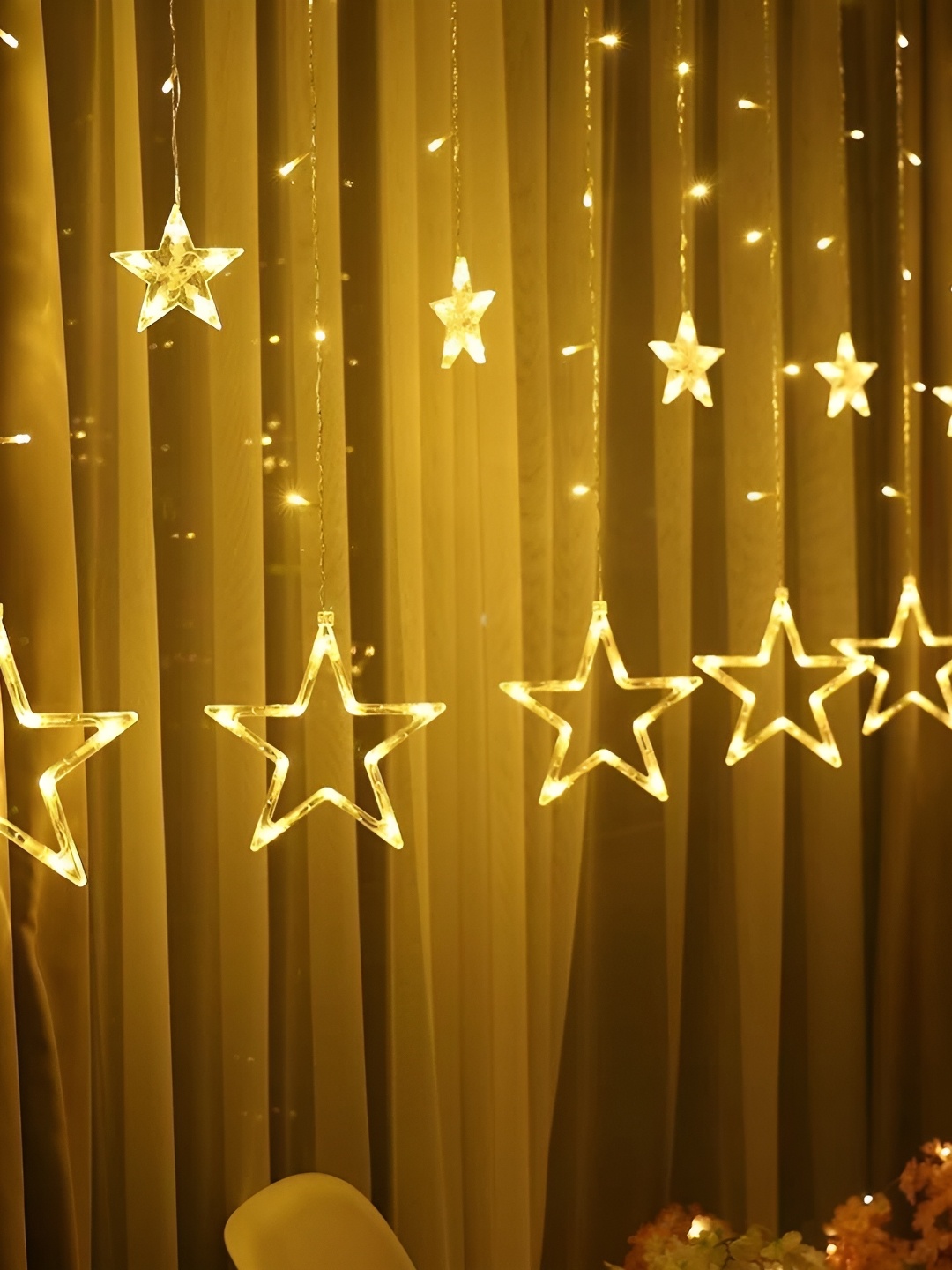 

SPARK WORLD Yellow Star Shape LED Curtain Fairy String Lights