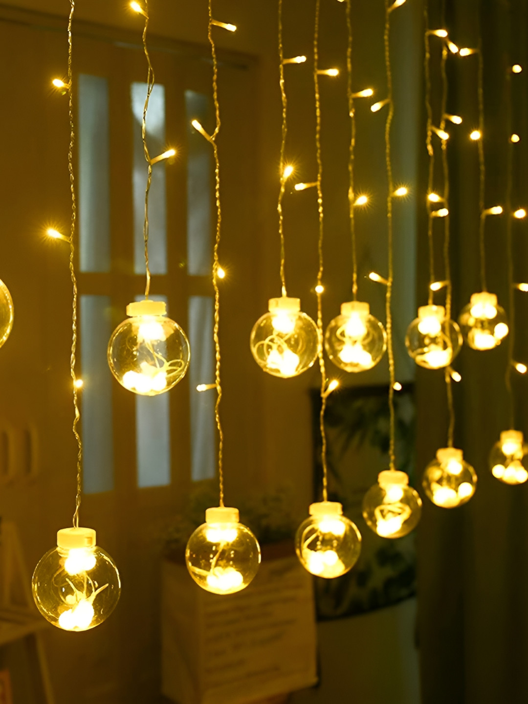 

SPARK WORLD Yellow Ball Shape LED Curtain Fairy String Lights