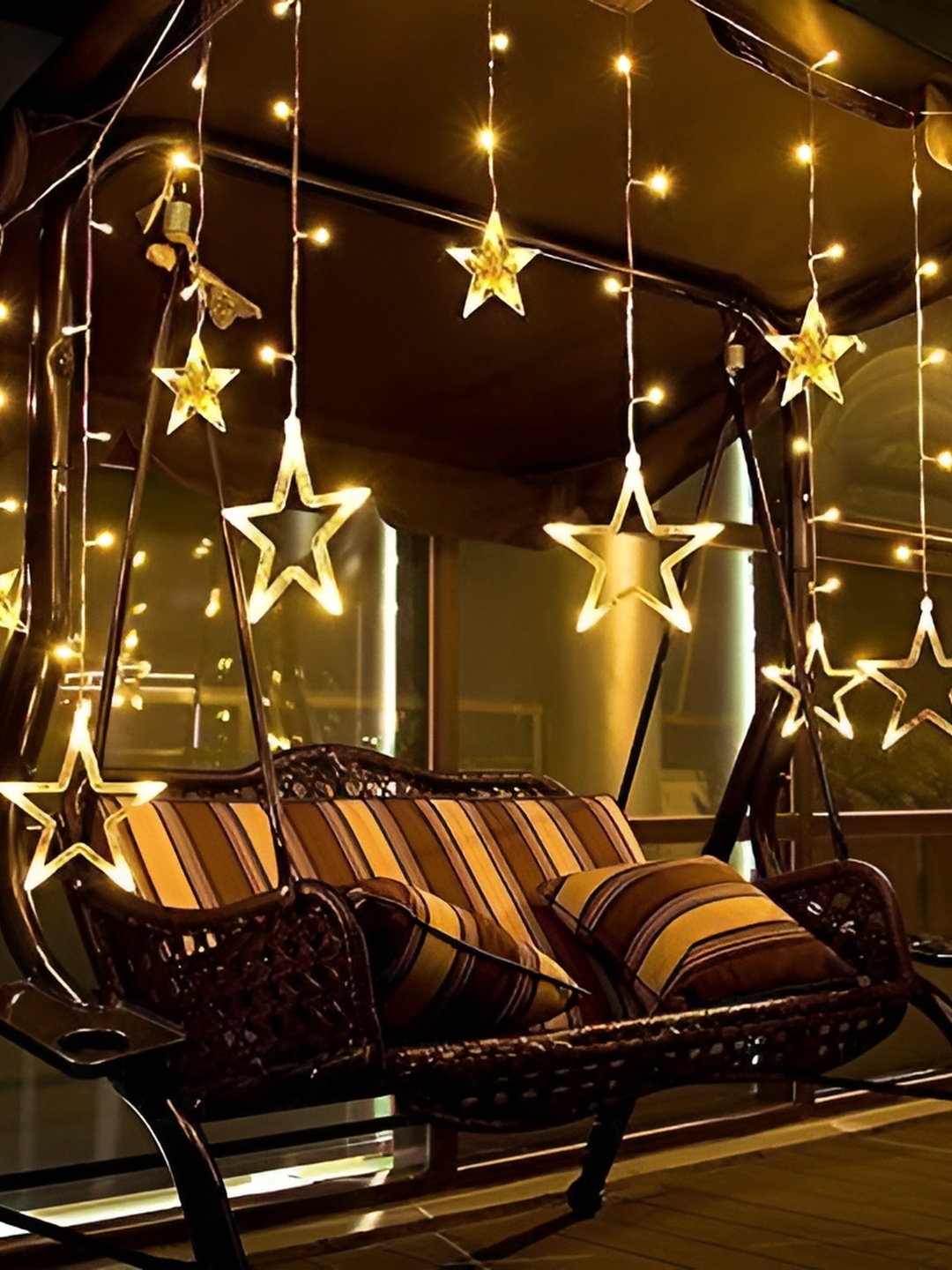 

SPARK WORLD Yellow Star-Shaped LED Curtain String Light