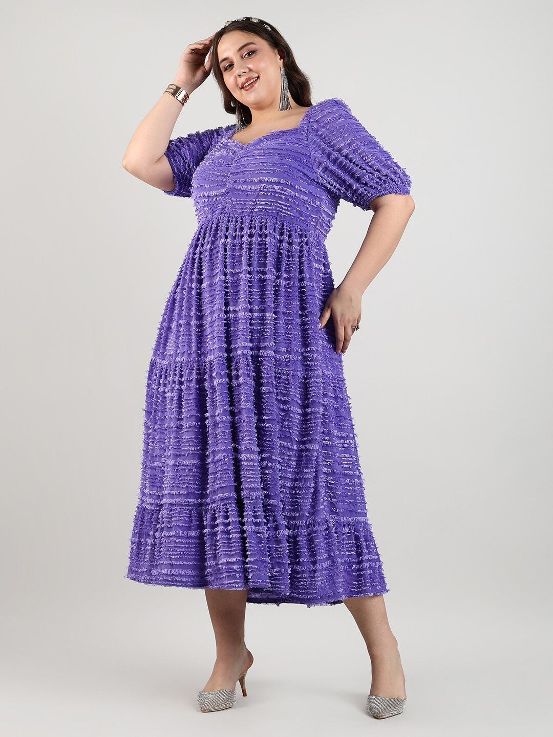 

Instafab Plus Women Puff Sleeve Empire Midi Dress, Purple