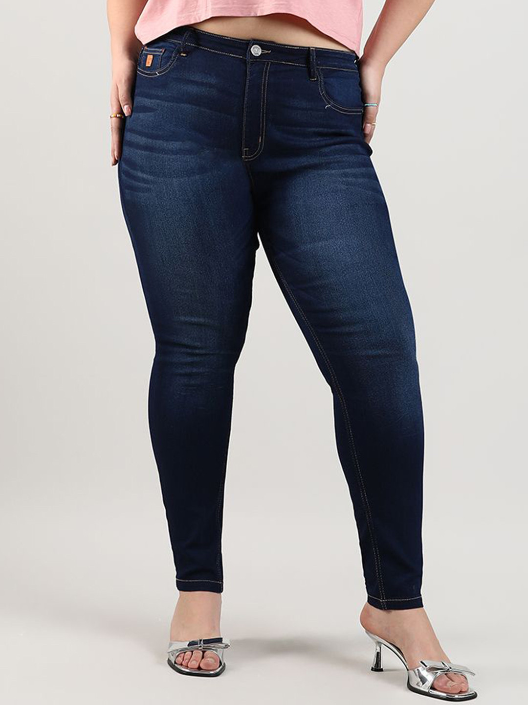 

Instafab Plus Women Comfort Low Distress Stretchable Mid-Rise Jeans, Blue