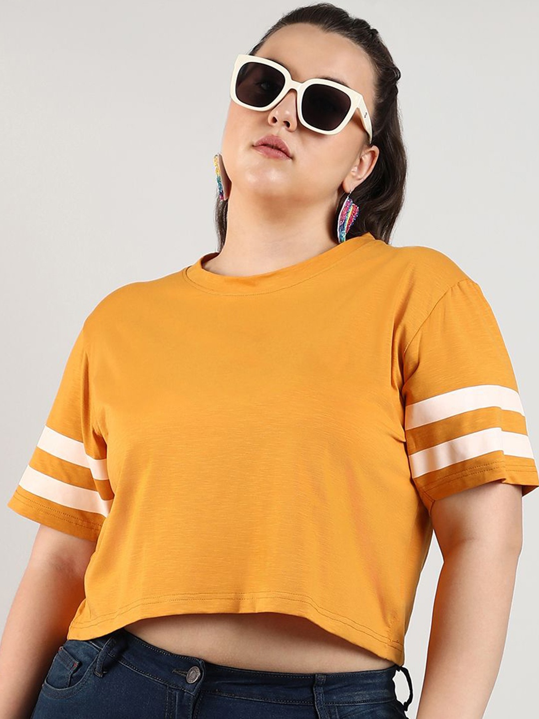 

Instafab Plus Women Solid Boxy Crop Top, Yellow