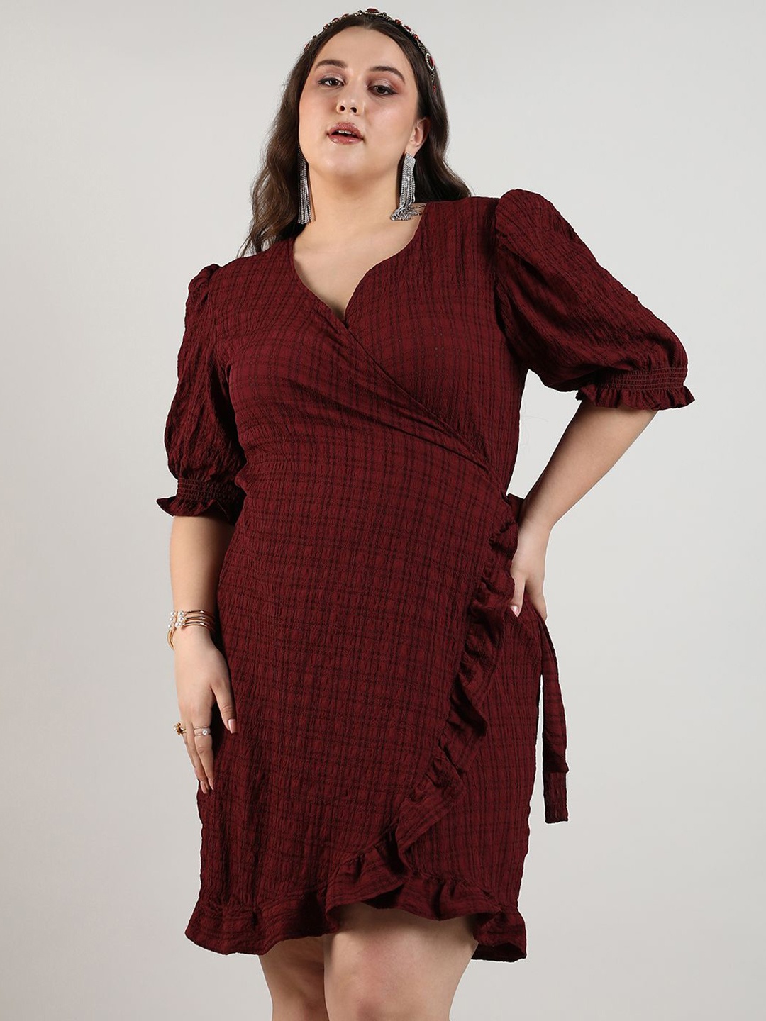 

Instafab Plus Plus Size Checkered Wrap Dress, Red