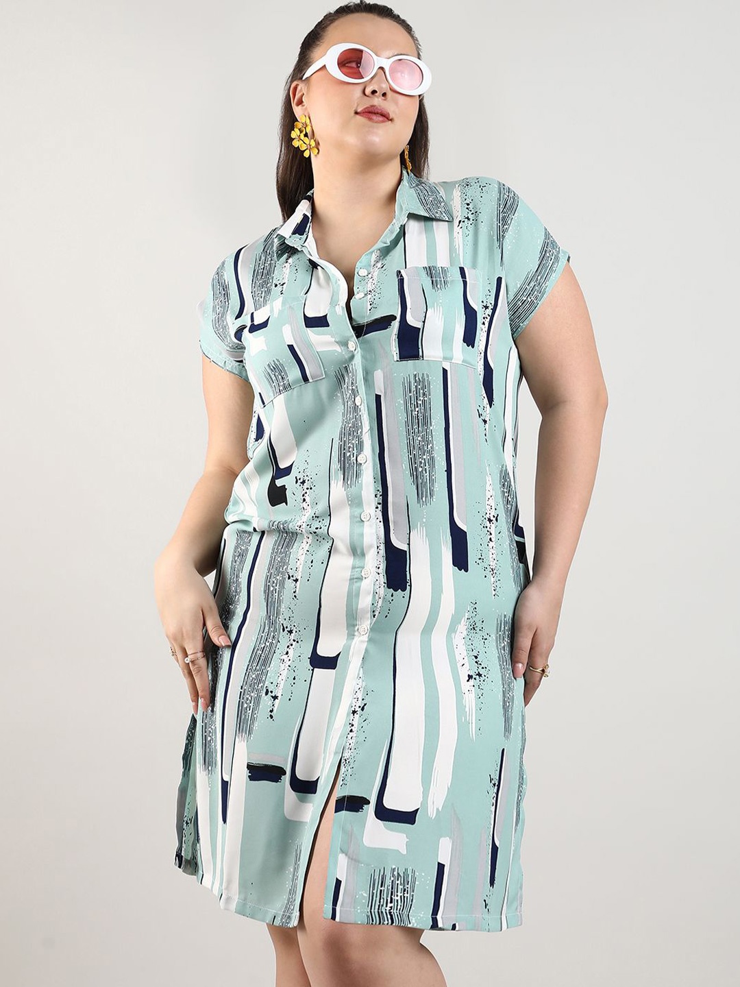 

Instafab Plus Plus Size Printed Shirt Dress, Green