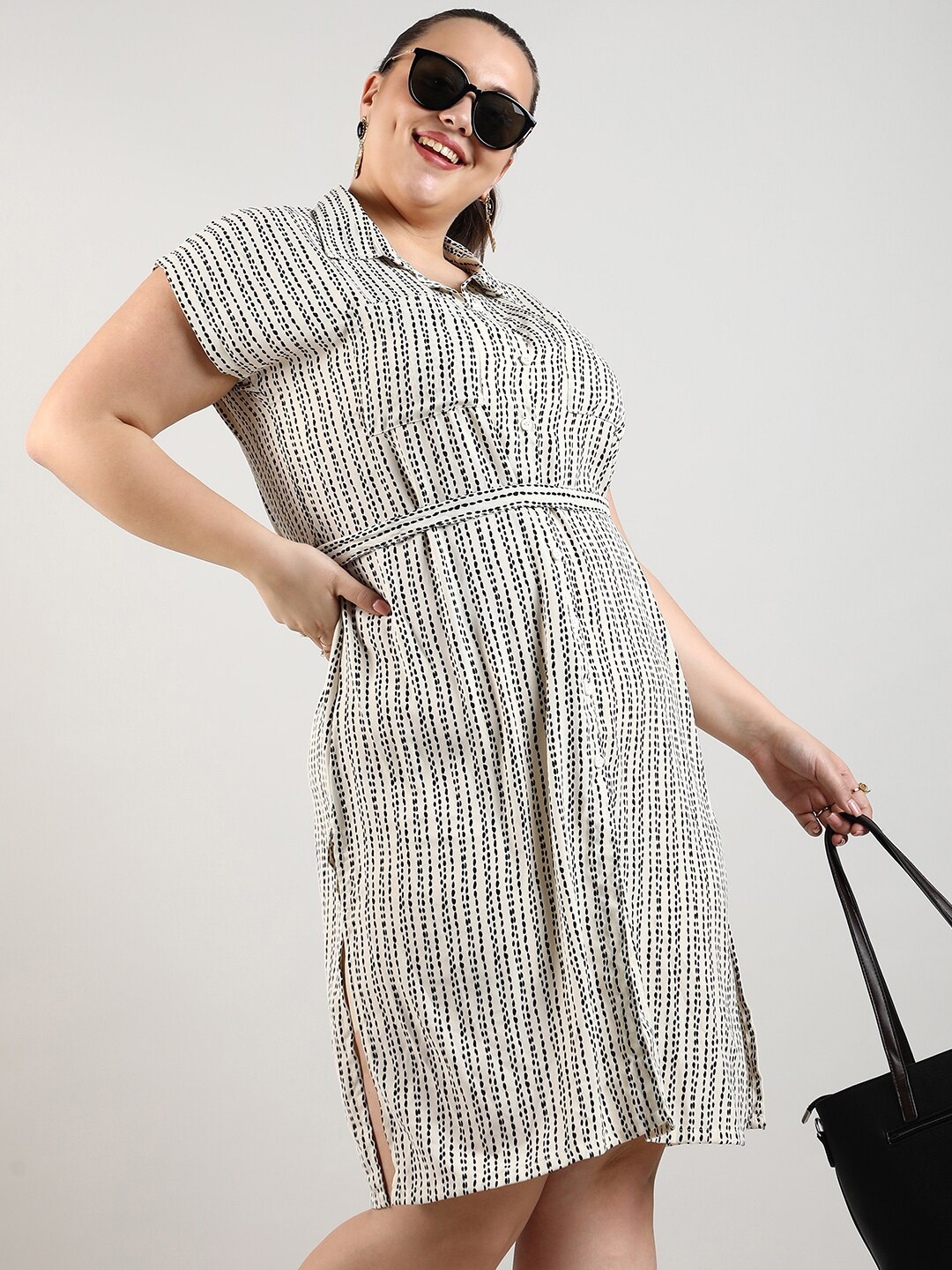 

Instafab Plus Women Shirt Collar A-Line Dress, White