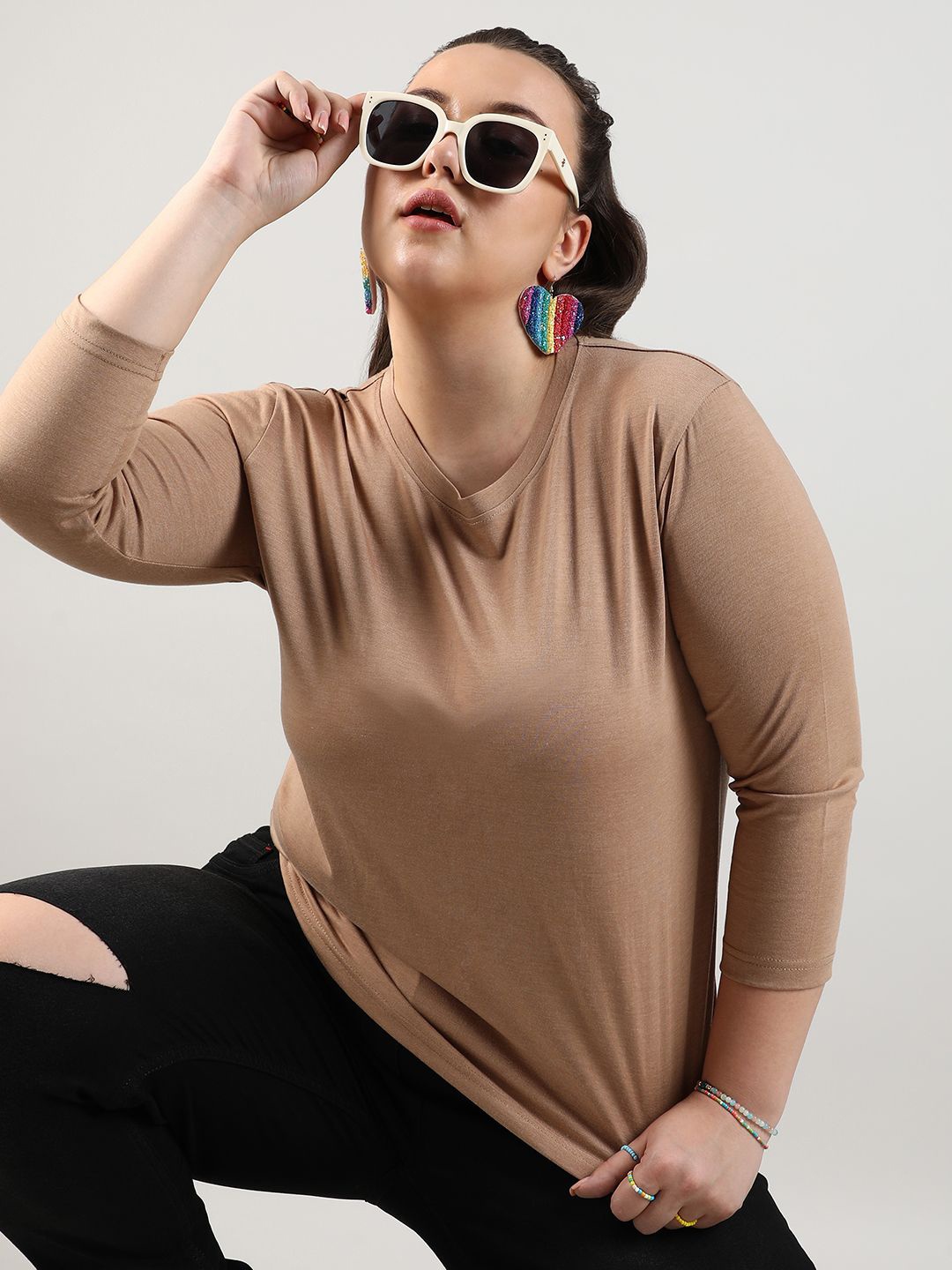 

Instafab Plus Cowl Neck Top, Beige