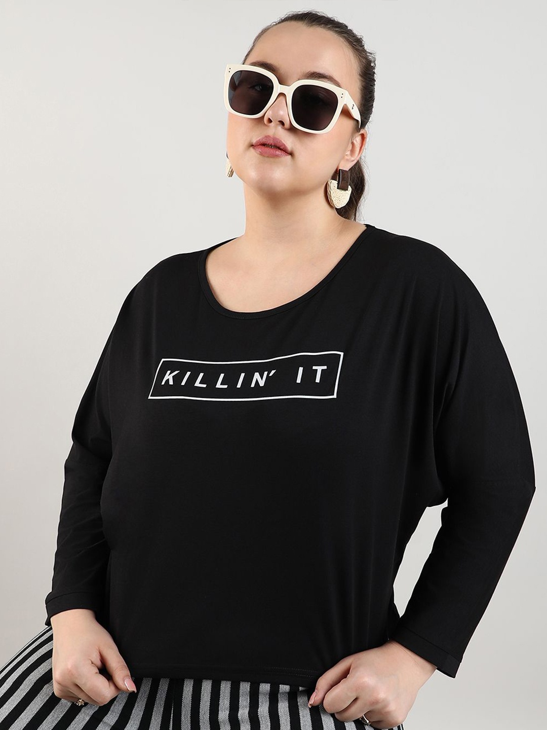 

Instafab Plus Print Top, Black
