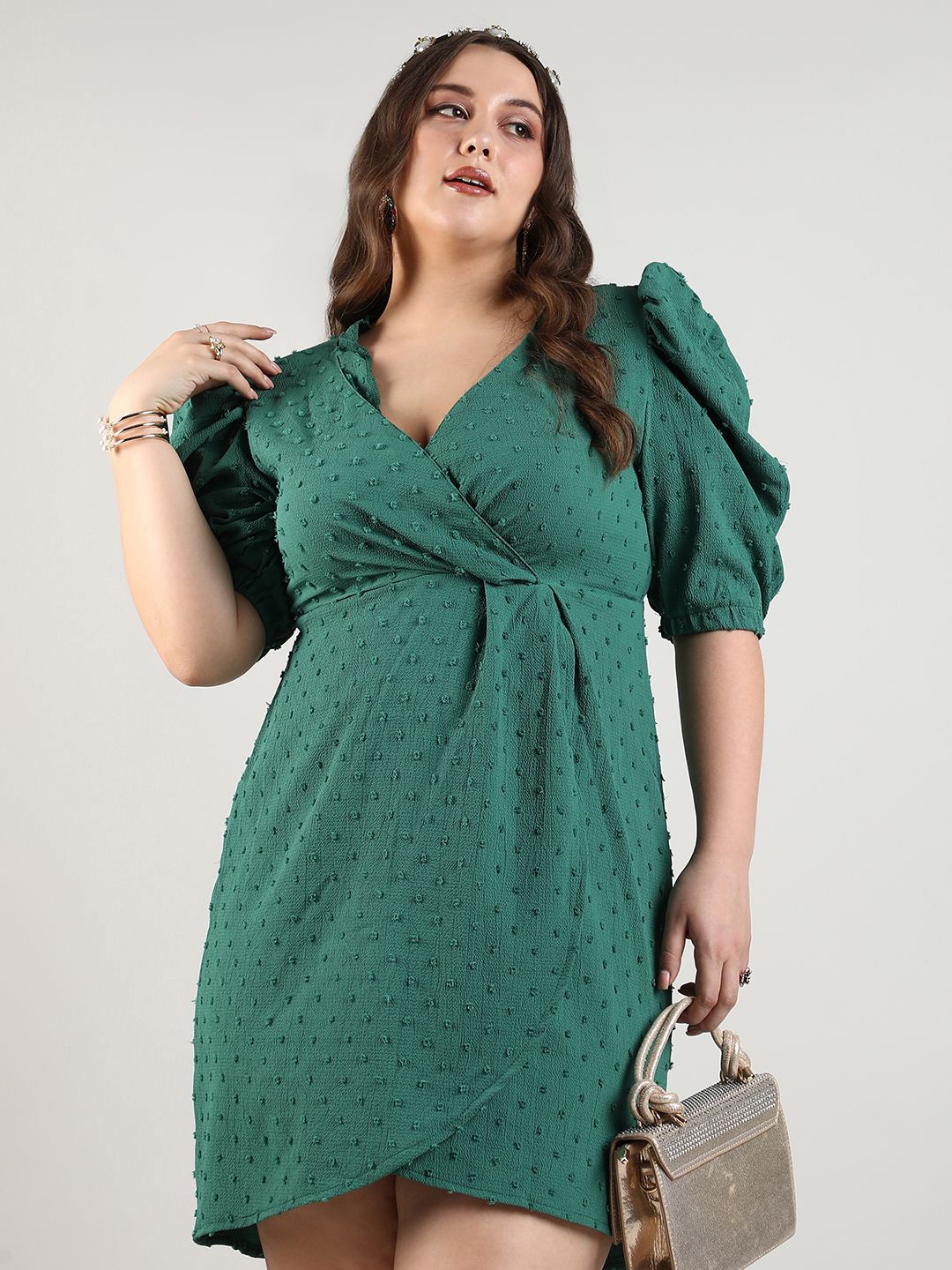 

Instafab Plus Plus Size Puff Sleeve Empire Dress, Green