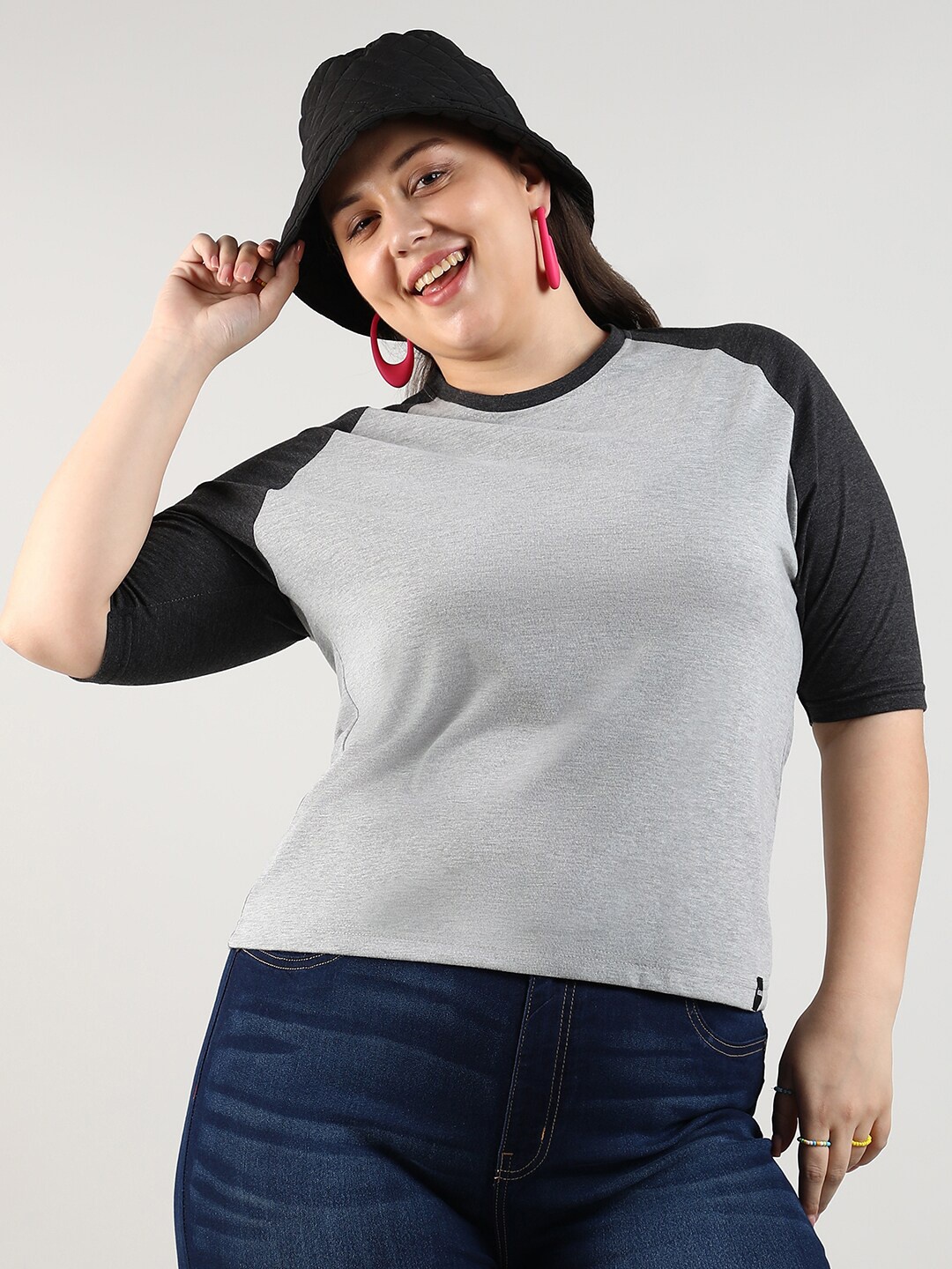 

Instafab Plus Women Pure Cotton Short Sleeves Top, Grey