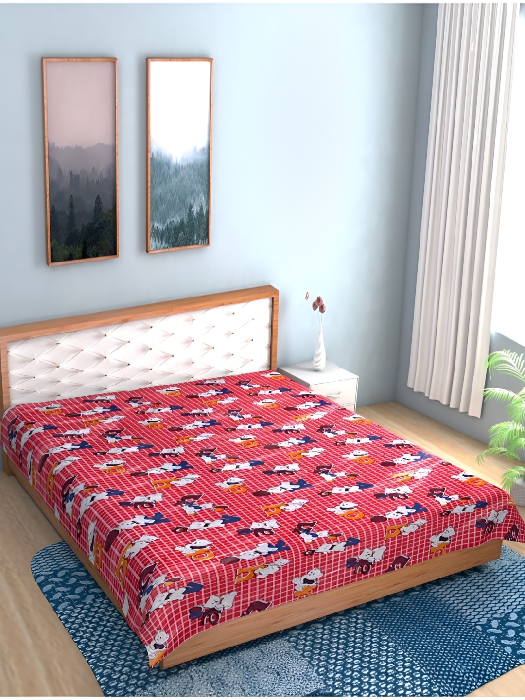 

Aura Red Cartoon Characters Printed Queen Mattress Protector