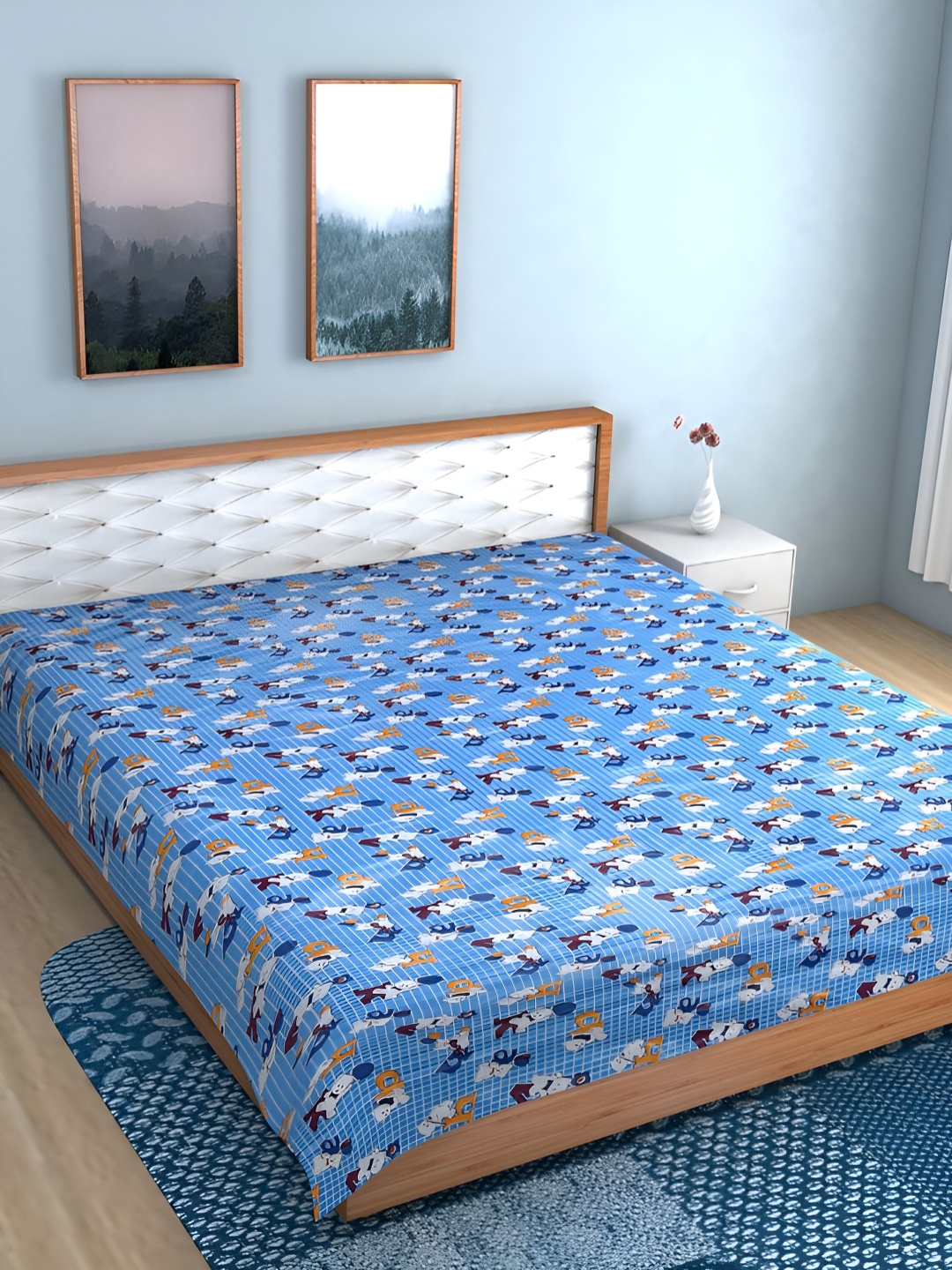 

Aura White Water Printed Resistant Mattress Protector, Blue