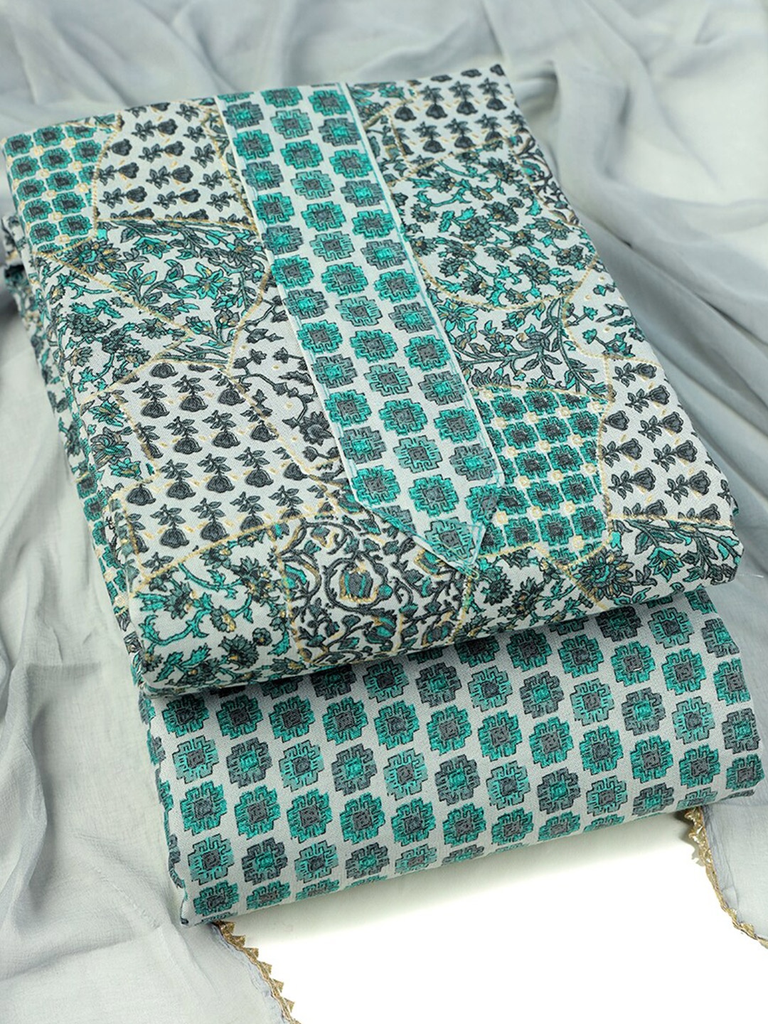 

Sun Fashion And Lifestyle Women Floral Printed Unstitched Dress Material, Sea green