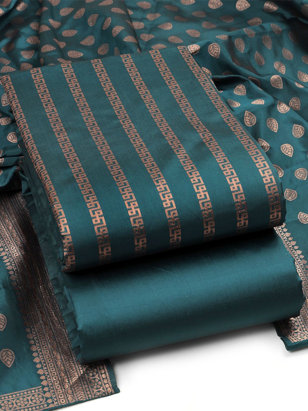 

Sun Fashion And Lifestyle Women Ethnic Motifs Woven Design Unstitched Dress Material, Teal