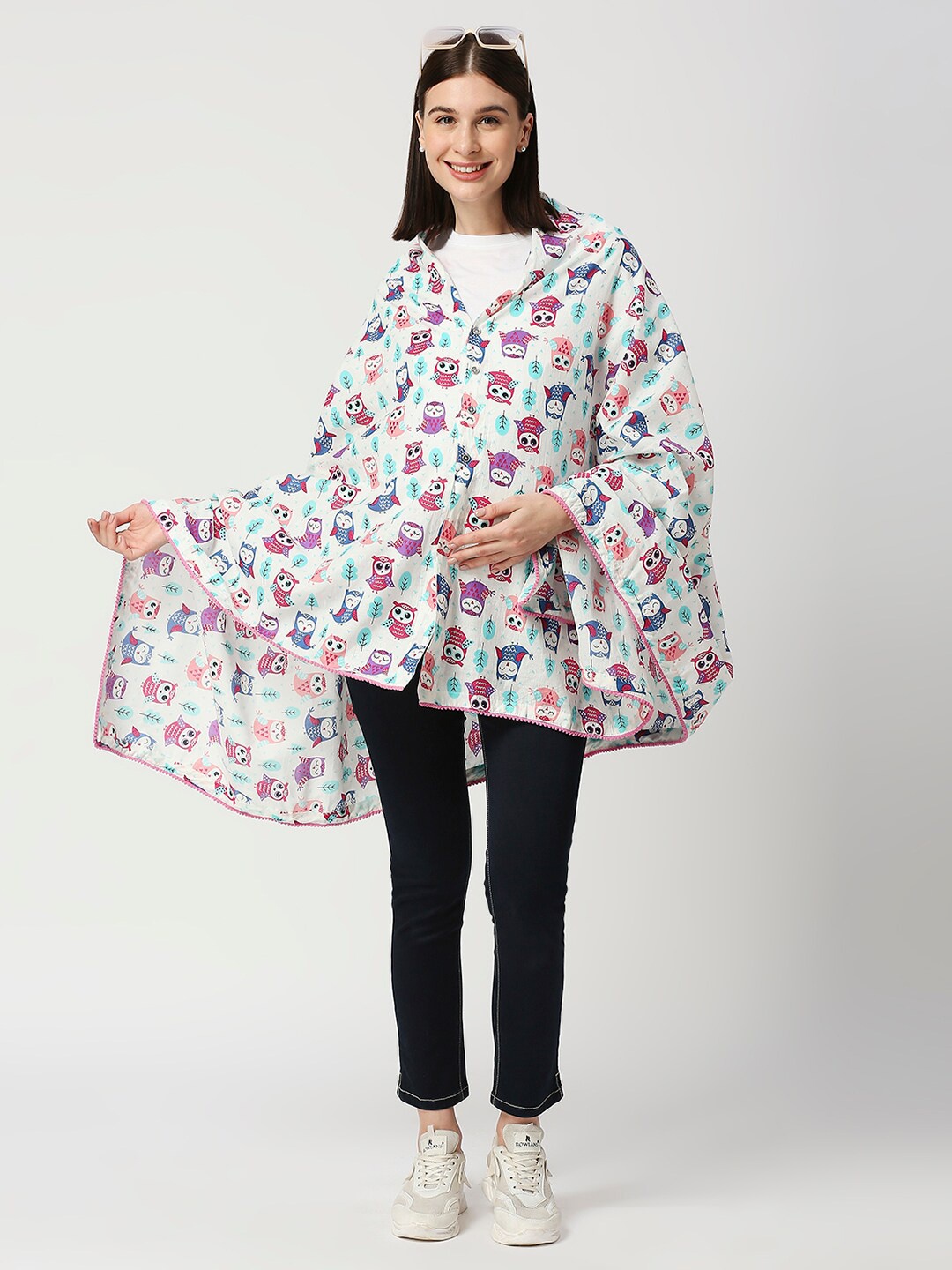 

Mom For Sure by Ketki Dalal Women Printed Maternity Button Shrug, White