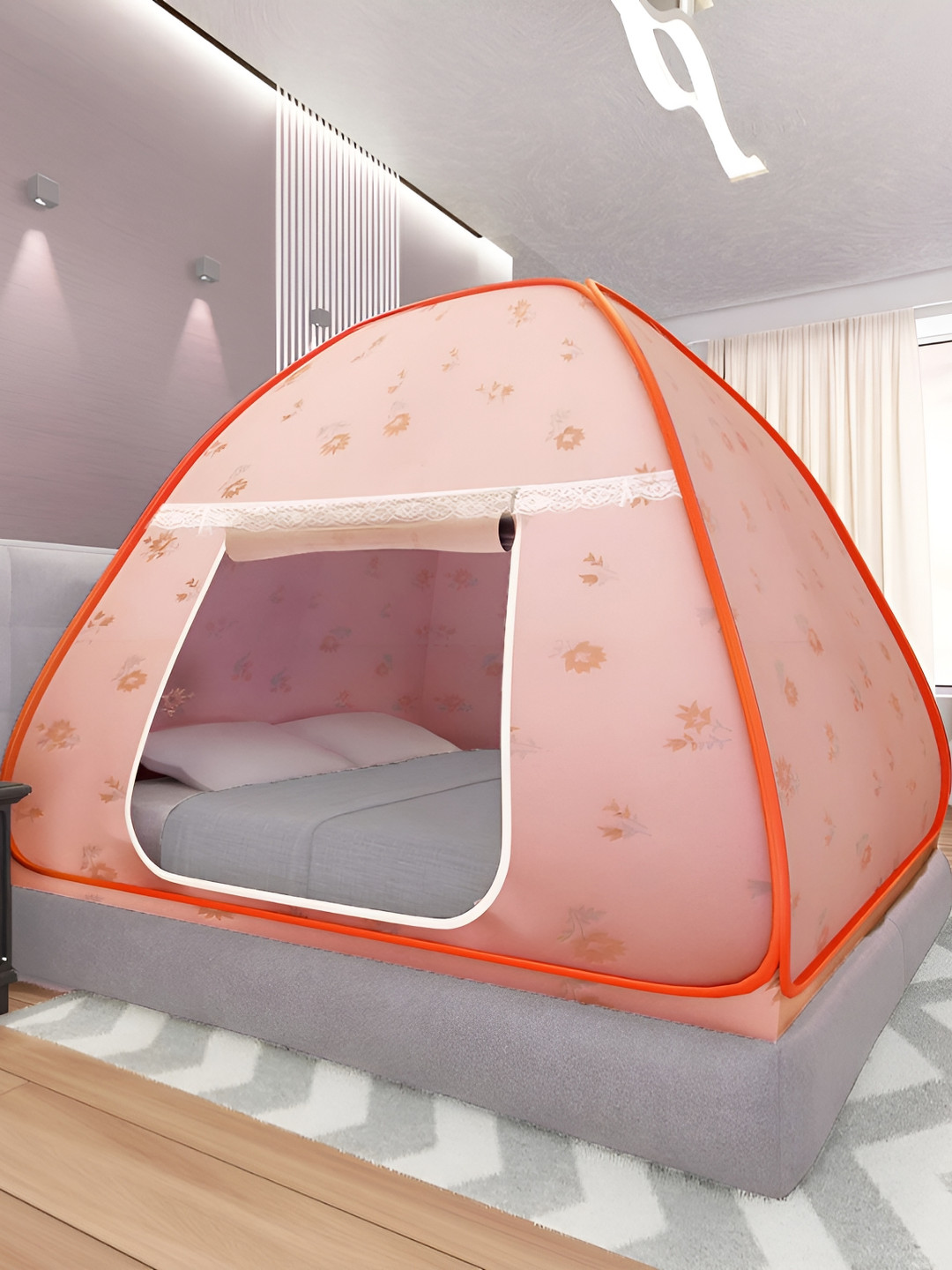 

Aura Orange Printed King Size Tent Mosquito Net