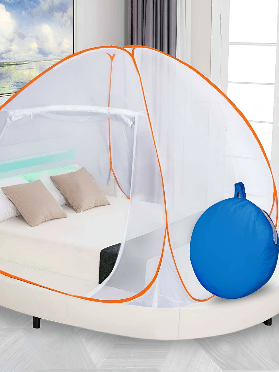 

Aura Orange & White King Size Tent Mosquito Net