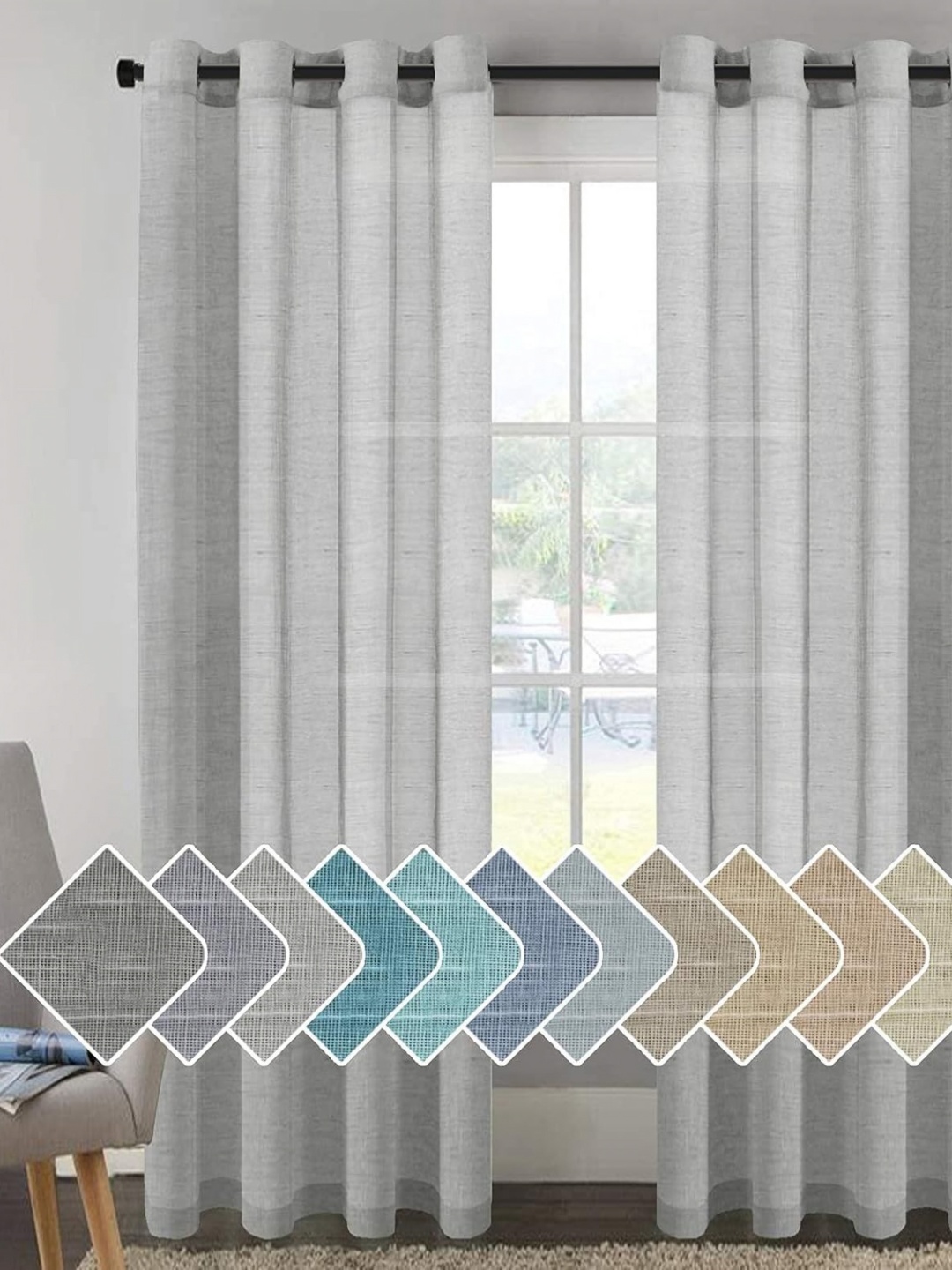 

RIDHAAN Grey Set of 2 Sheer Door Curtain