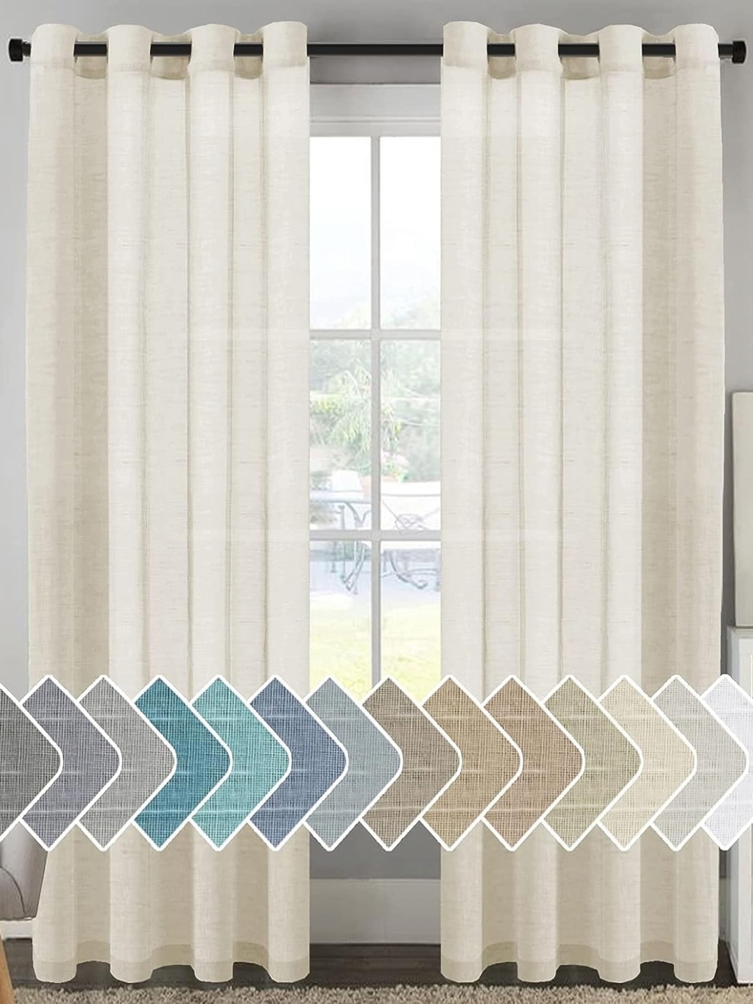 

RIDHAAN Beige 2 Pieces Linen Sheer Long Door Curtains