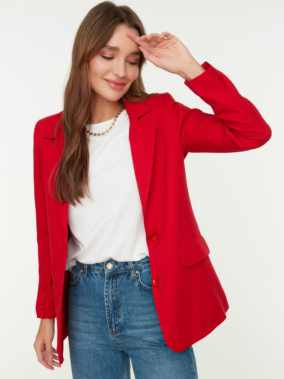 

Trendyol Notched Lapel Collar Single-Breasted Blazer, Red