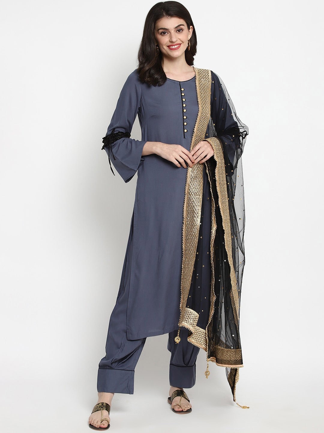 

Tulsattva Women Regular Pure Cotton Kurta with Salwar & With Dupatta, Grey