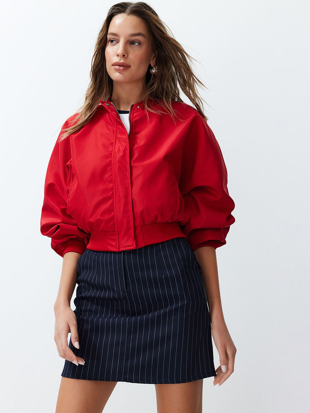 

Trendyol Mock Collar Crop Bomber Jacket, Red