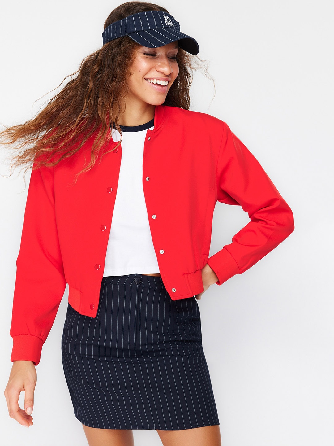 

Trendyol Stand Collar Crop Bomber Jacket, Red