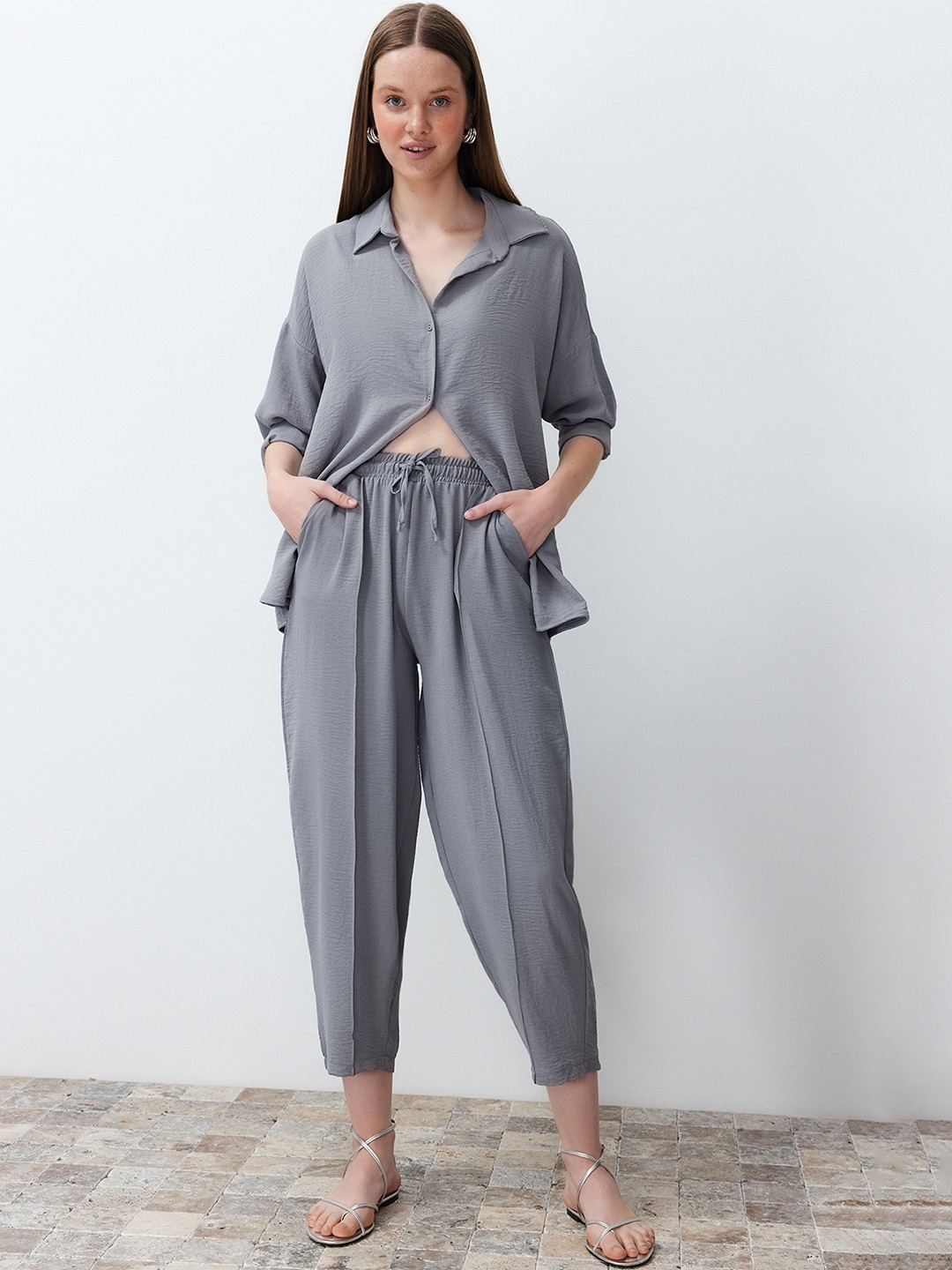 

Trendyol Long Sleeves Shirt & Trouser, Grey