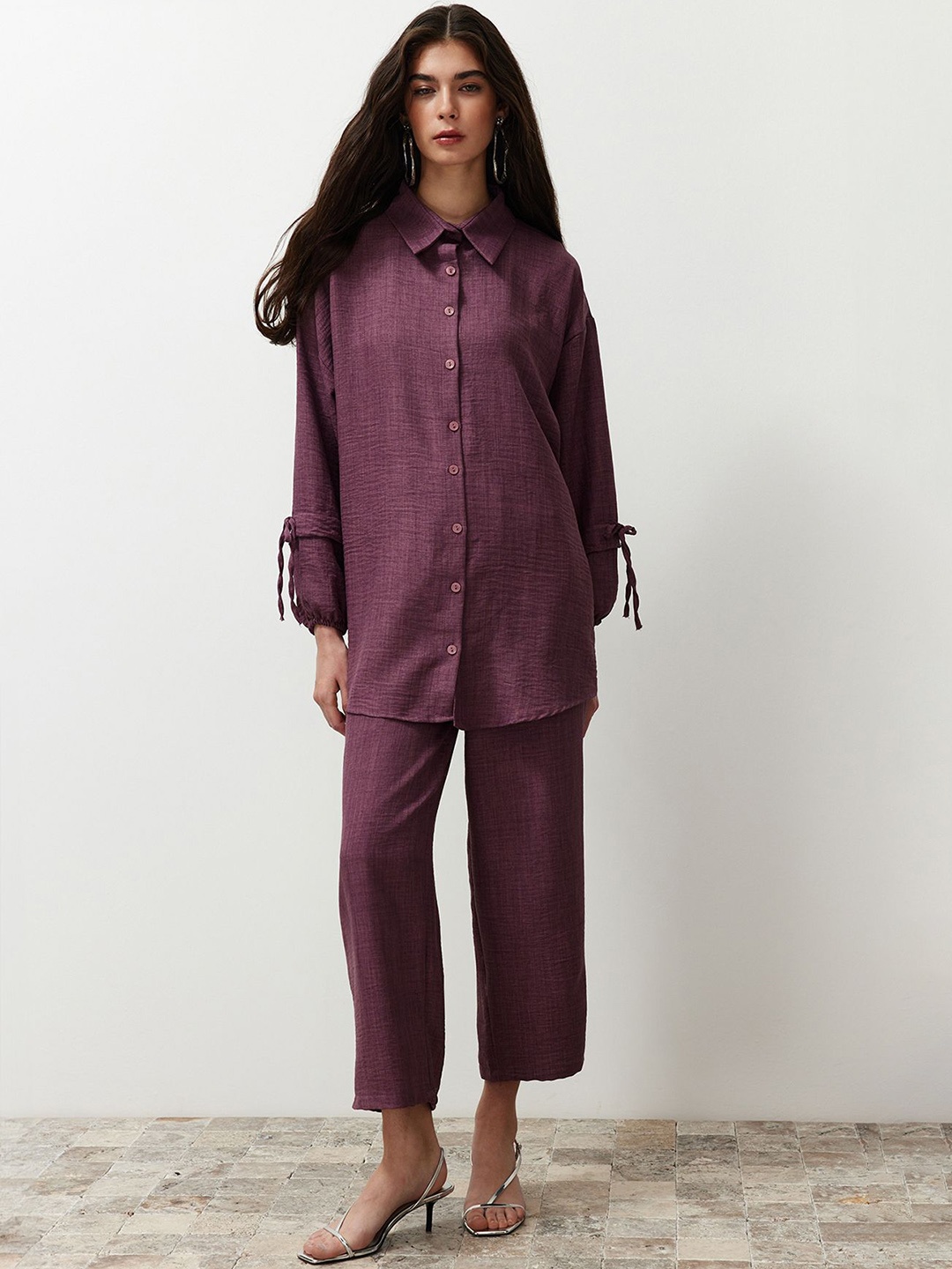 

Trendyol Self Design Shirt With Trousers, Purple