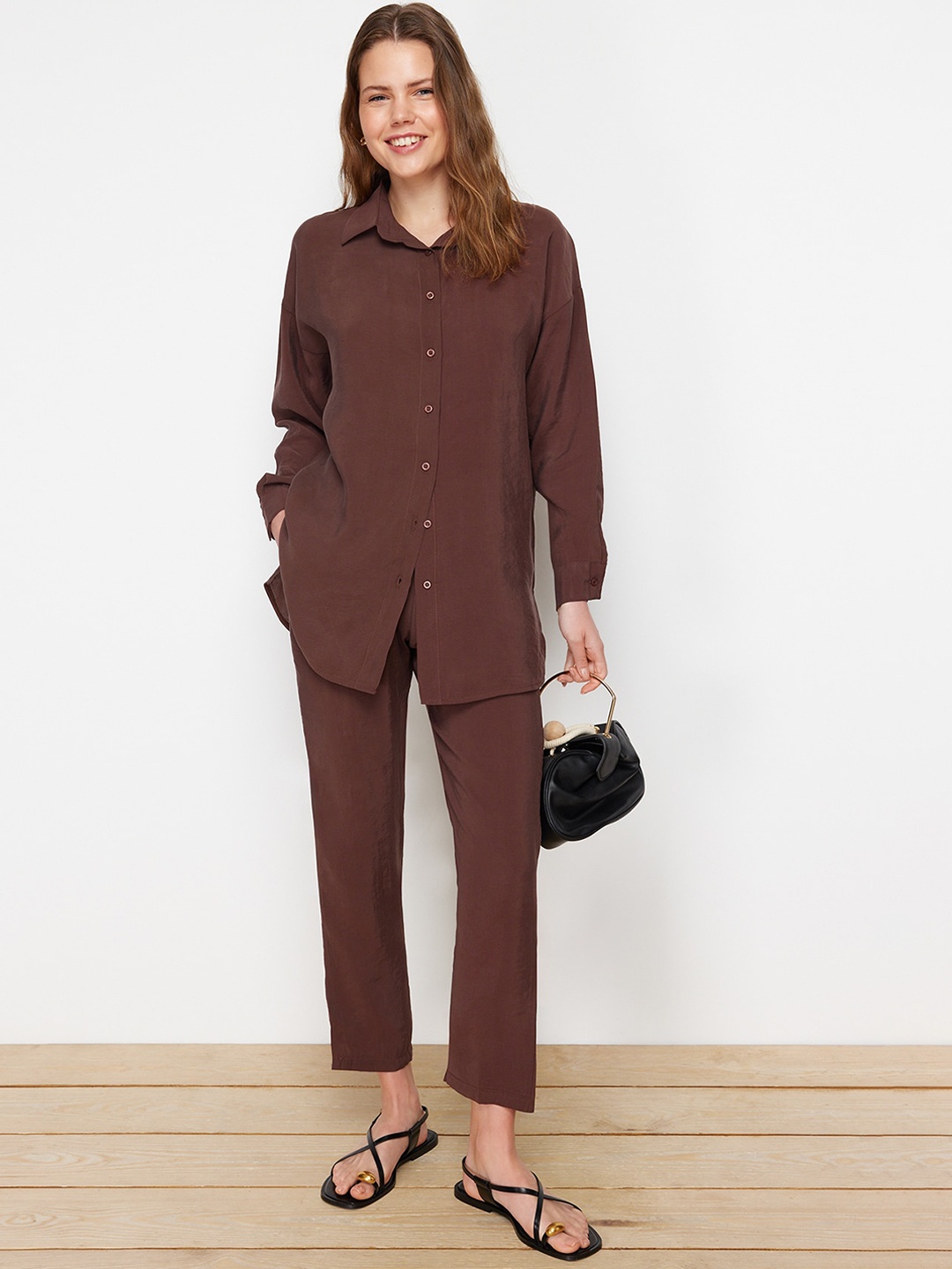 

Trendyol Longline Shirt With Trousers, Brown